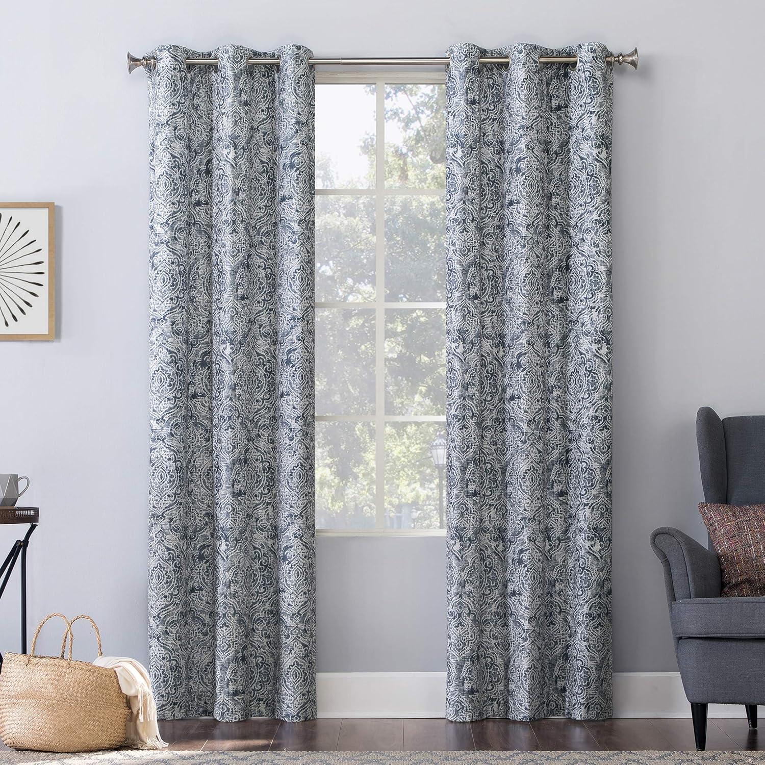 Navy Blue Polyester Room-Darkening Grommet Curtain Panel