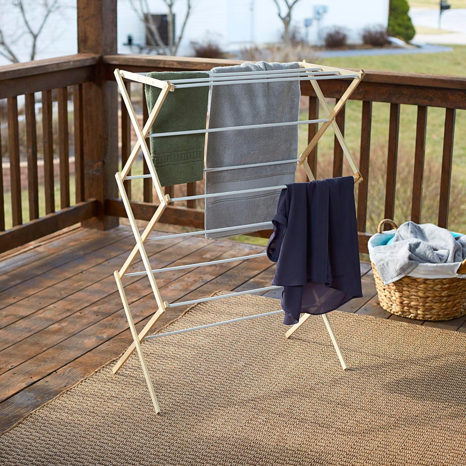 Household Essentials Wood Clothes Dryer White: Light Brown Drying Rack, 25 lb Capacity, No Assembly Required