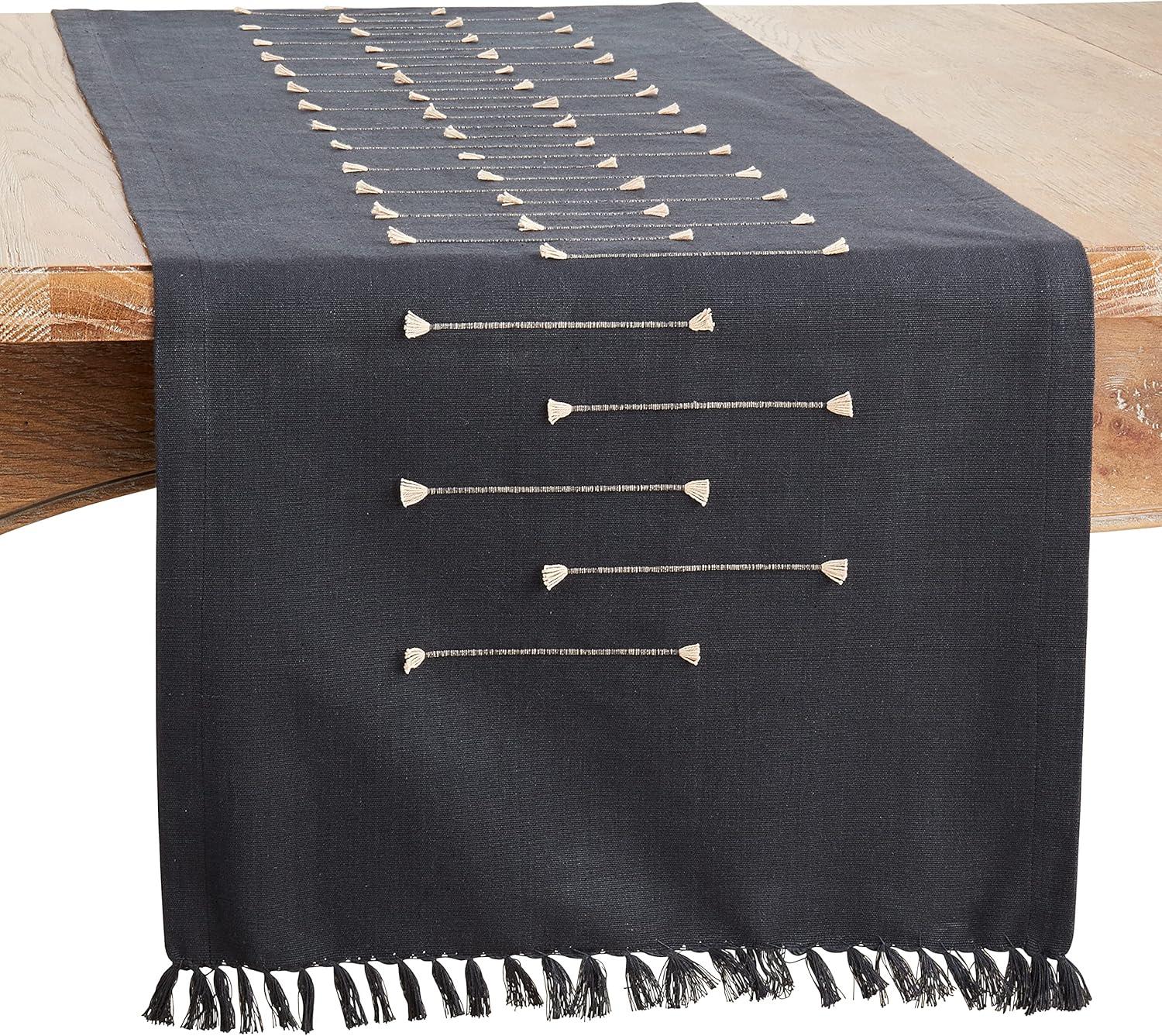 Saro Lifestyle Table Runner With Fringe Line Design