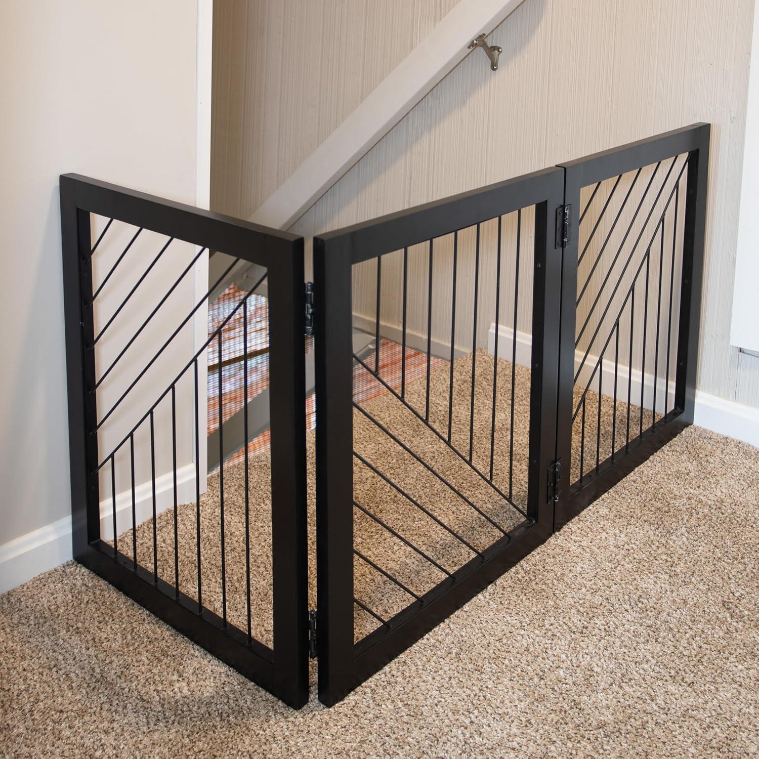 PETMAKER 3-Panel 24-Inch Freestanding Foldable Pet Gate for Stairs (Black)