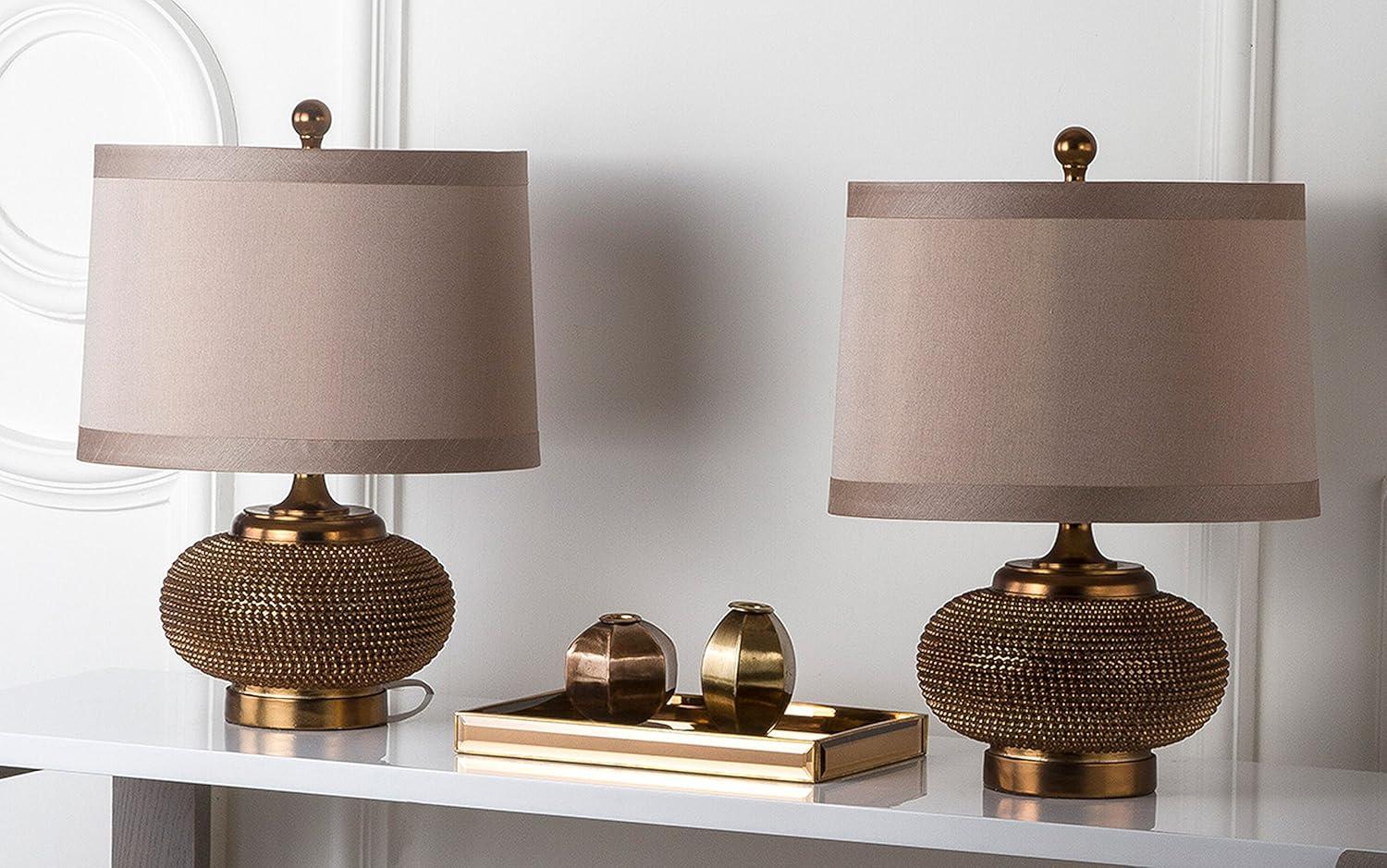 Alexis Beaded Table Lamp (Set of 2) - 19 Inch Height - LIT4016 - Copper/Taupe - Safavieh