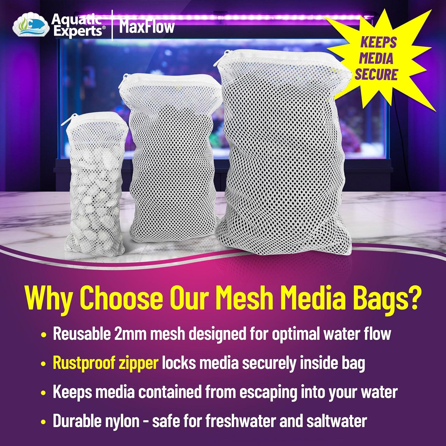 Aquatic Experts - Durable MaxFlow Mesh Media Filter Bags with Zipper for Large Filter Media 4 Pack, 4 pack, 5" x 9"