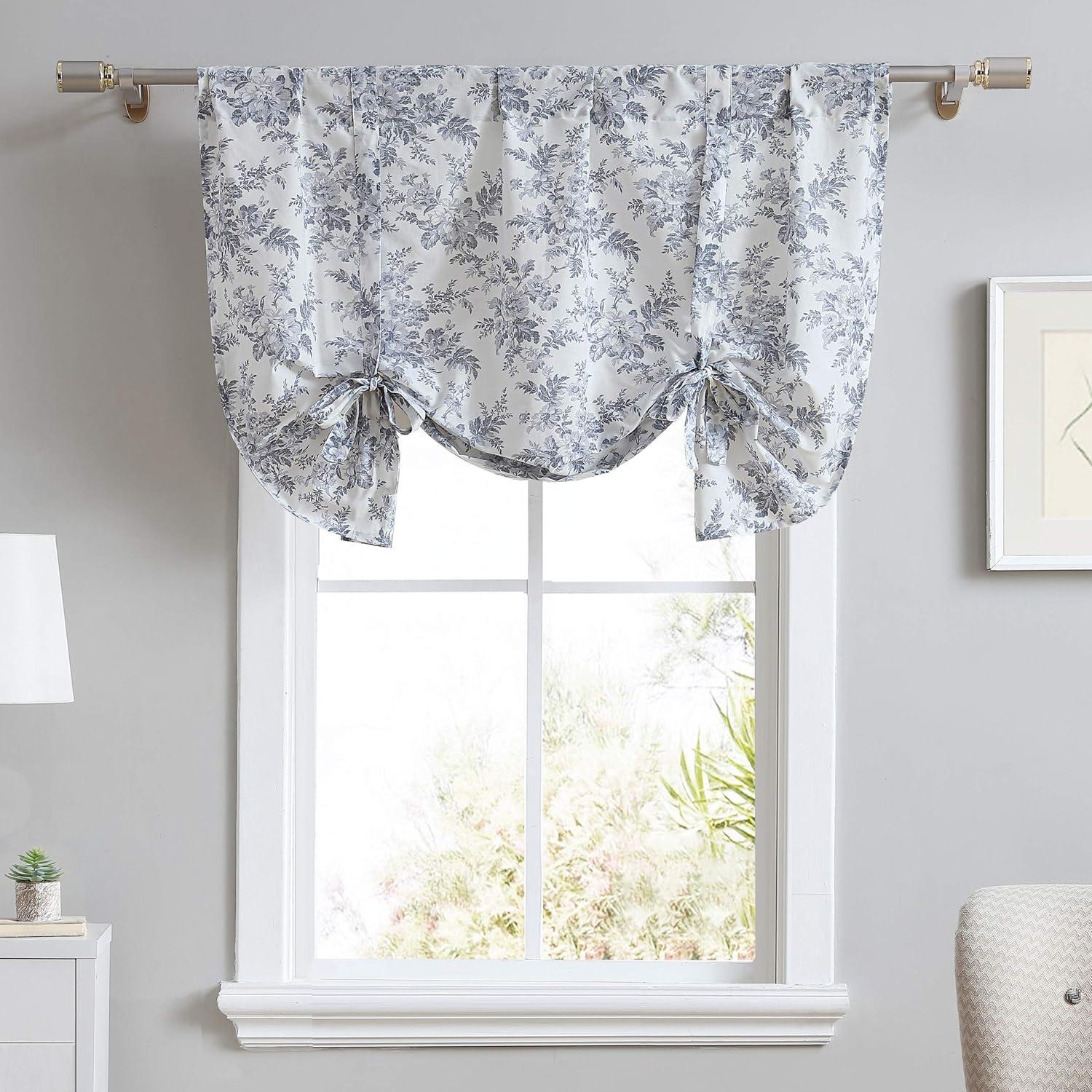 Grey Floral Cotton Tie-Up Balloon Valance