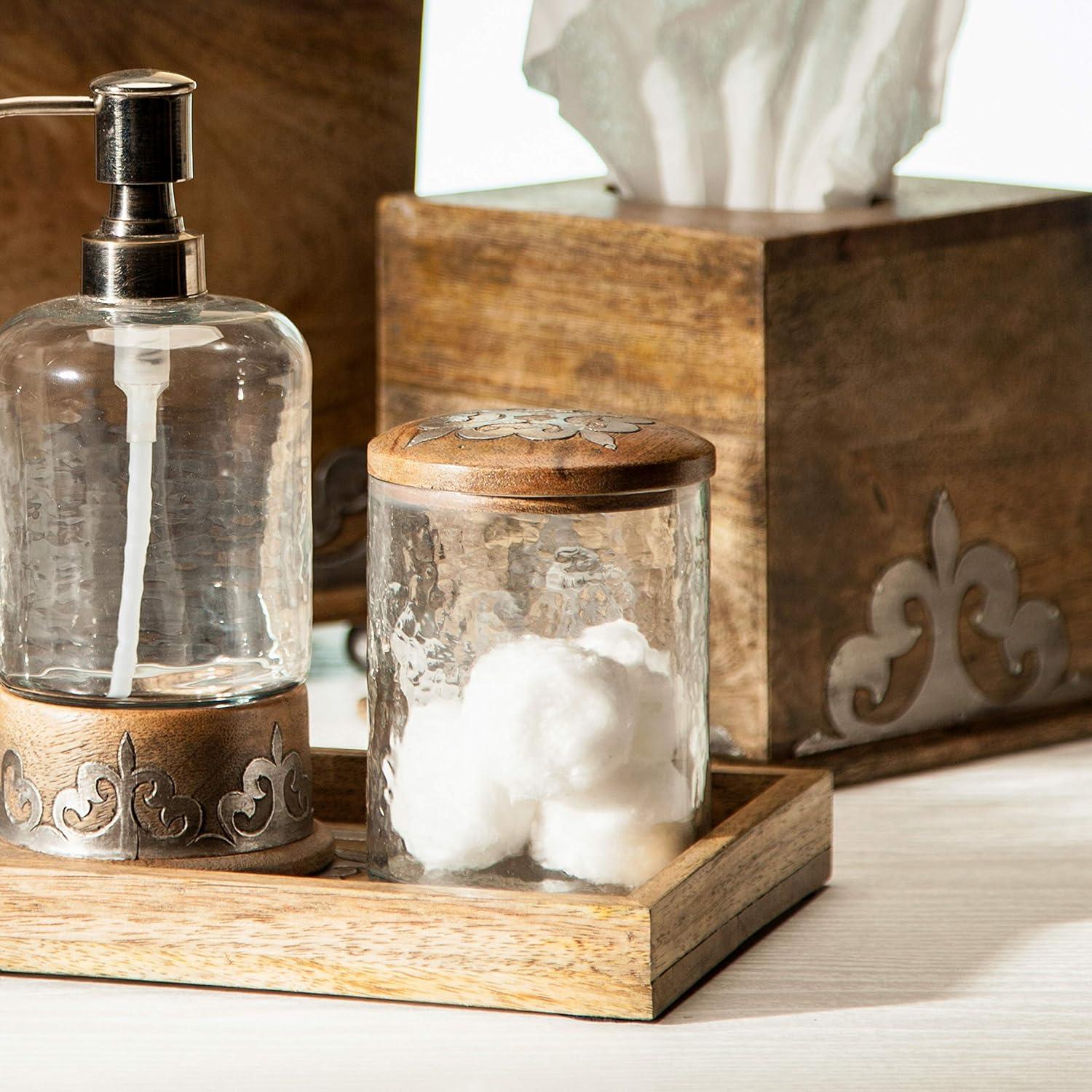 Clear Glass Jar with Mango Wood and Metal Inlay Lid