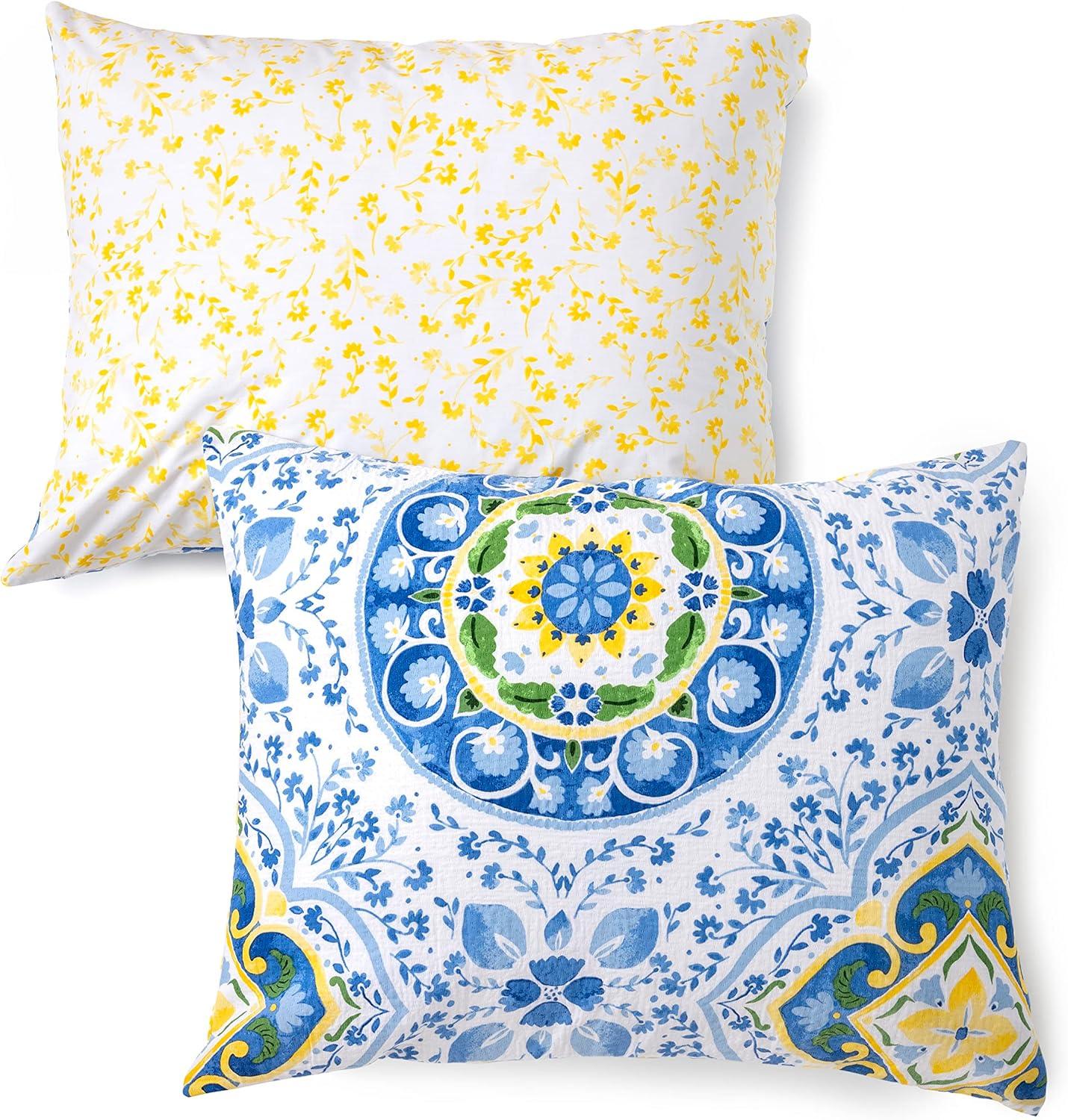 King Size Blue and Yellow Cotton 3-Piece Duvet Set