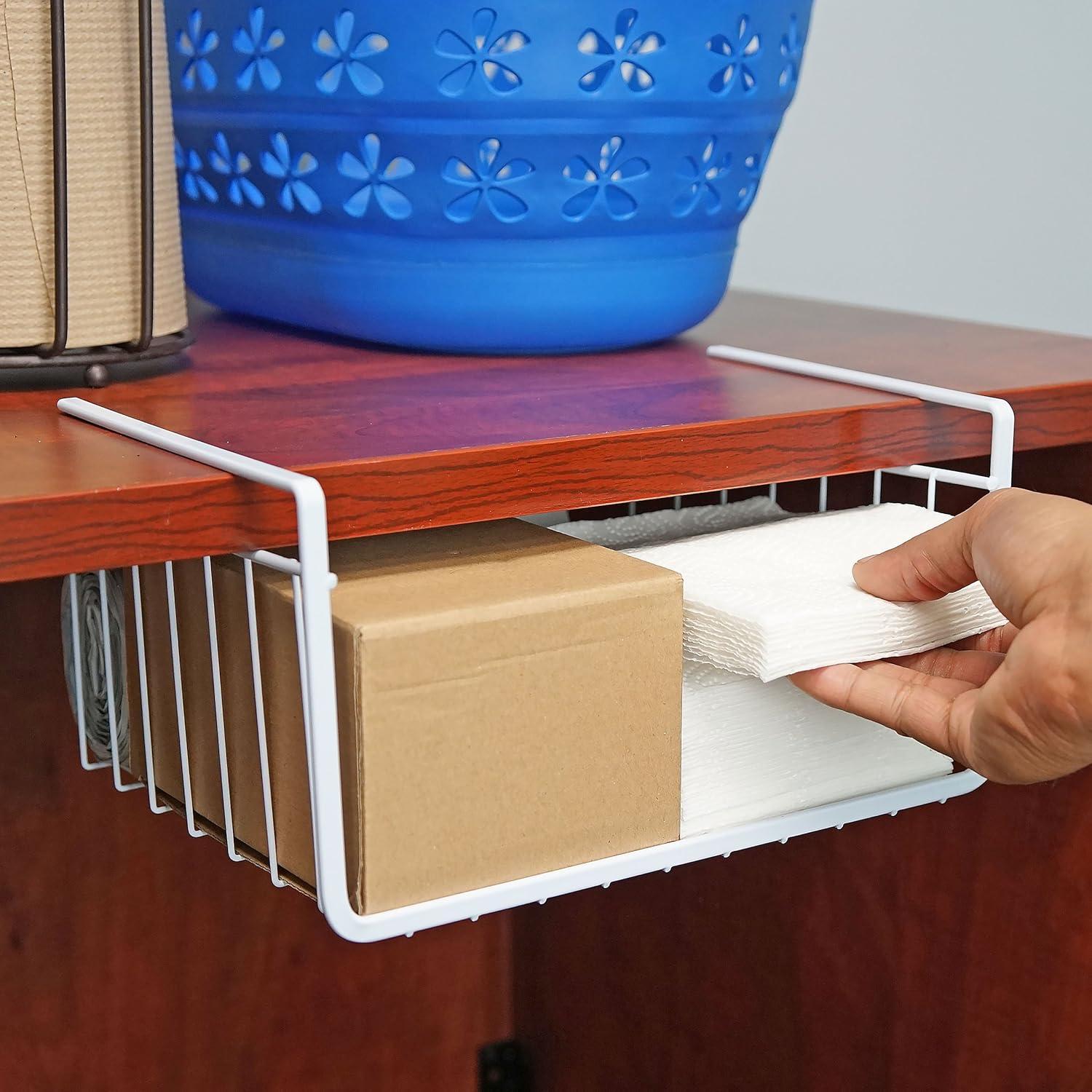 White Wire Under-Shelf Storage Basket, 10-Inch – Durable Organization Solution for Kitchen, Pantry, and Closet