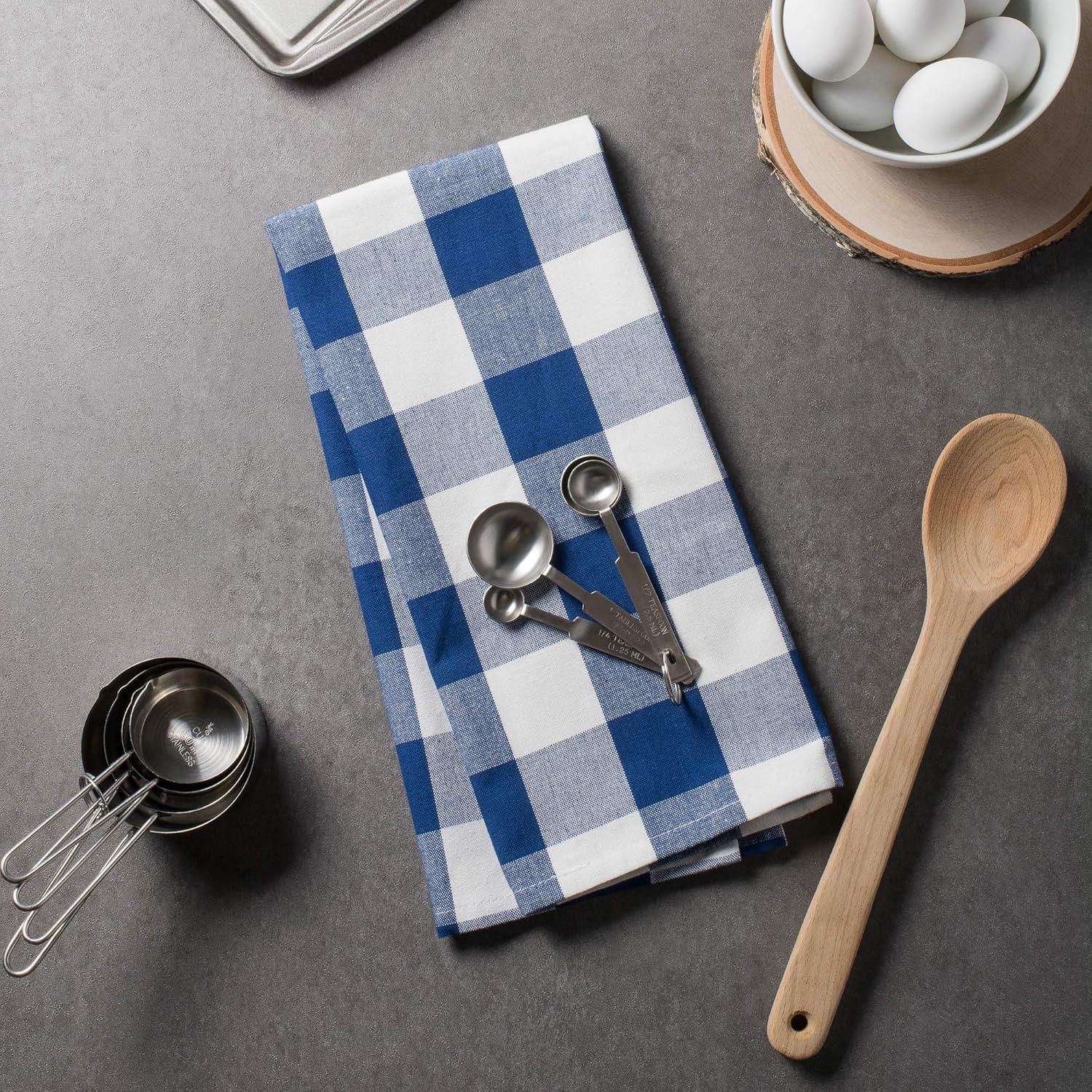 Navy and Cream Cotton Checkered Dishtowel Set, 20x30, 3 Piece