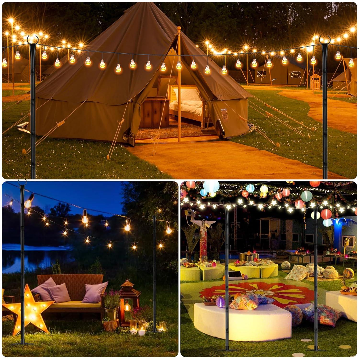 Suchtale 2 Pack 2.8 FT String Light Poles, Suspension Outdoor Fence Post Lights with Clip and Bracket SL-007-WF