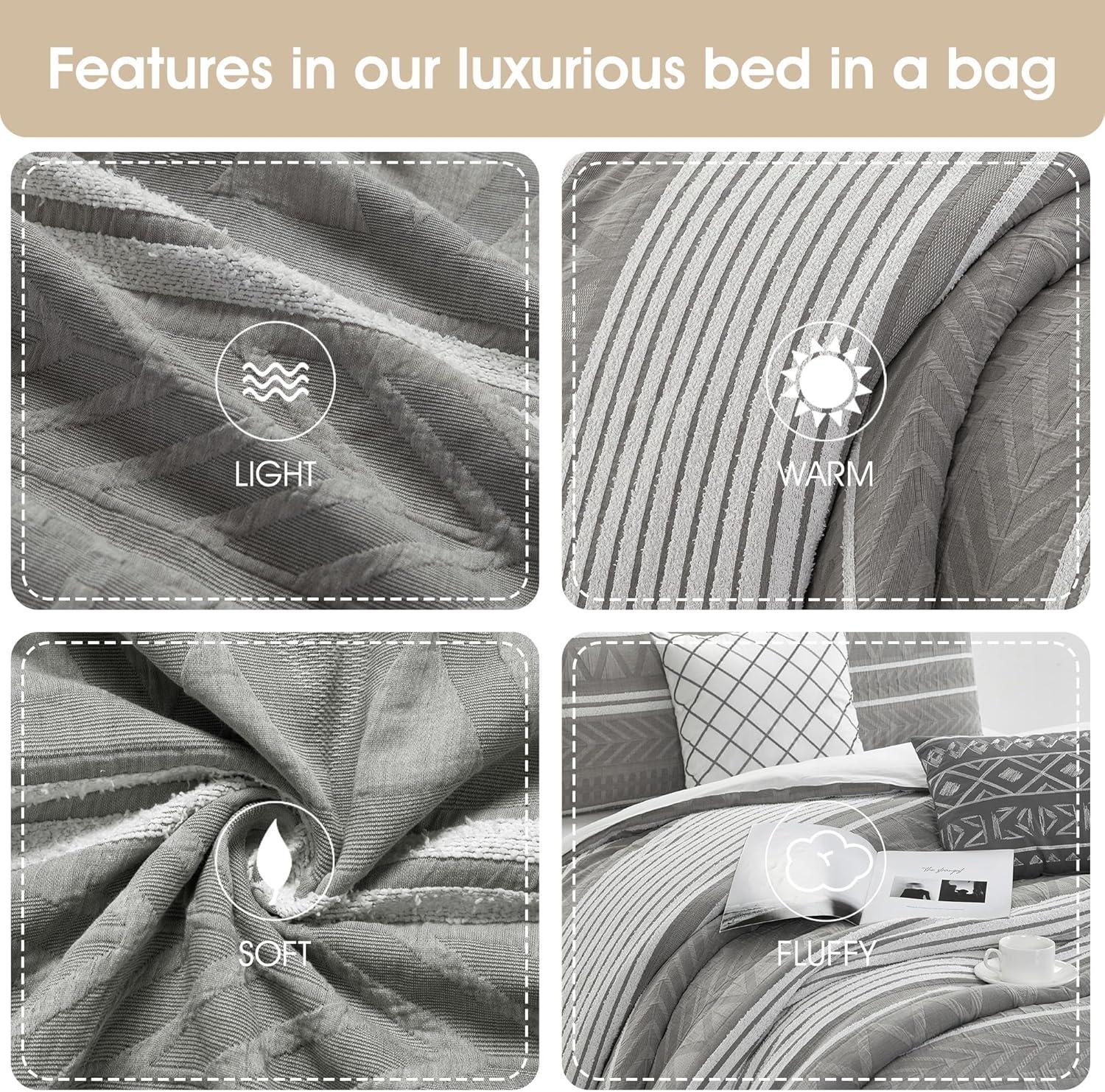 Lanco 100% Cotton King Size Comforter Set, 6 Piece, Color Grey, Geometric Jacquard Bedding Set, Matching Bedskirt, Pillows & Shams