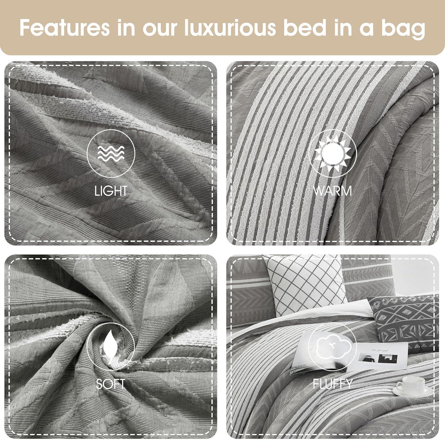 Lanco 100% Cotton King Size Comforter Set, 6 Piece, Color Grey, Geometric Jacquard Bedding Set, Matching Bedskirt, Pillows & Shams