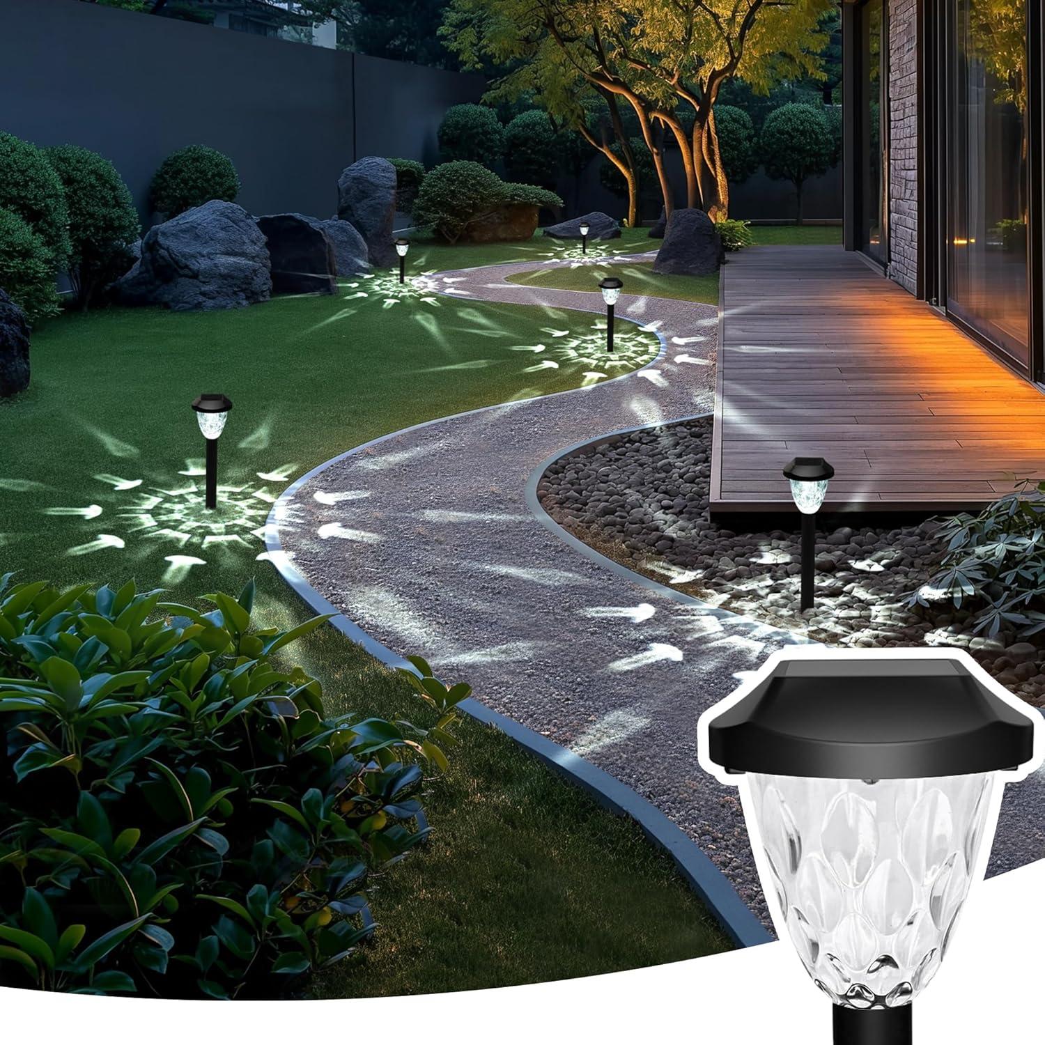 gigalumi 12 Pack Solar Pathway Lights, Waterproof Auto On/Off Outdoor Solar Lights for Garden,Walkway and Driveway,2800K