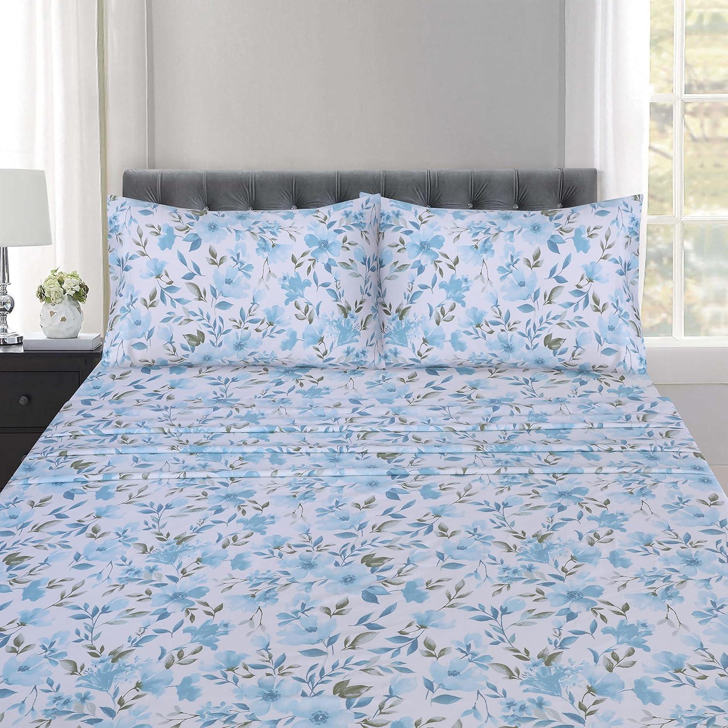 Erica Floral Full Cotton Percale Sheet Set