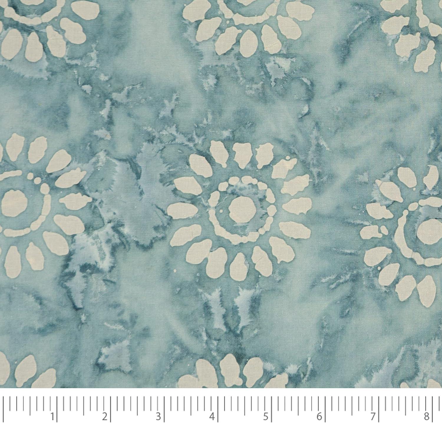 SINGER Fabric Batik 100% Cotton Print Cadet Blue Sunflower, 42 inch, Cut by the Yard