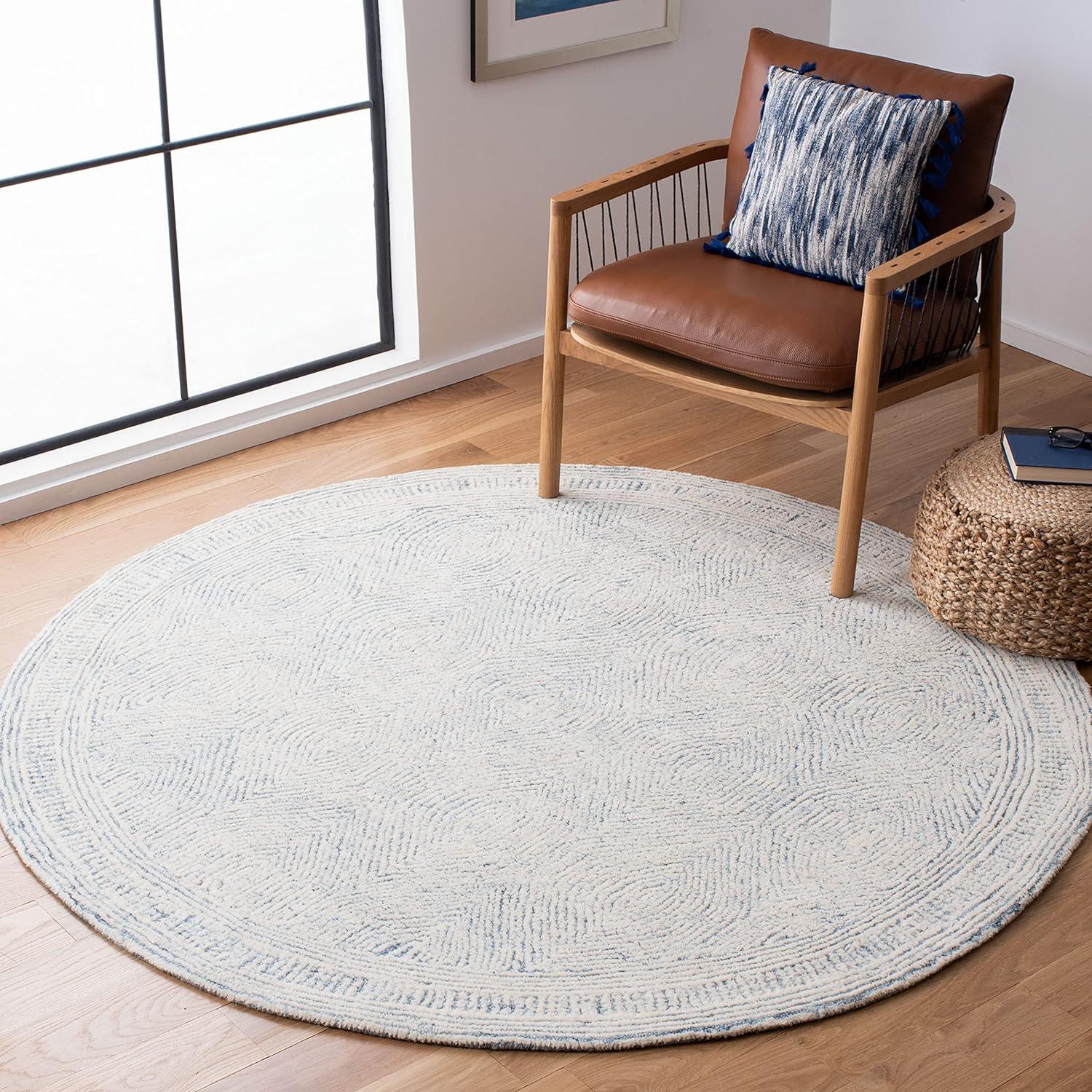 Abstract ABT340 Handmade Indoor Area Rug - Ivory/Charcoal - 4' Round - Safavieh