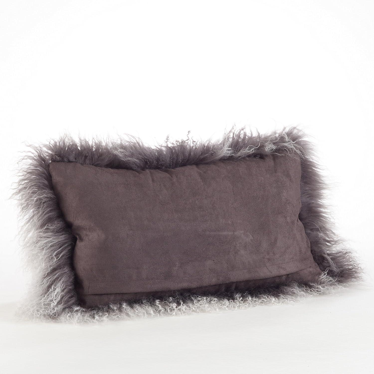 SARO 3564.CK1220B 12 x 20 in. Wool Mongolian Lamb Fur Throw Pillow - Charcoal