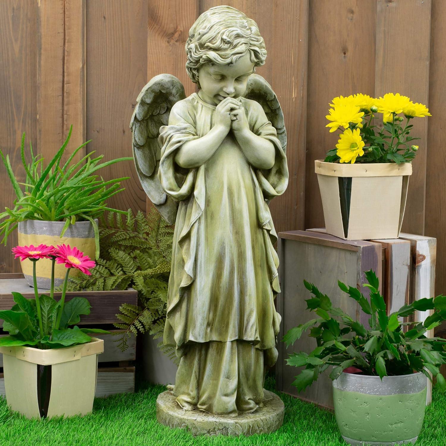 26" Distressed Gray Praying Angel Garden Statue