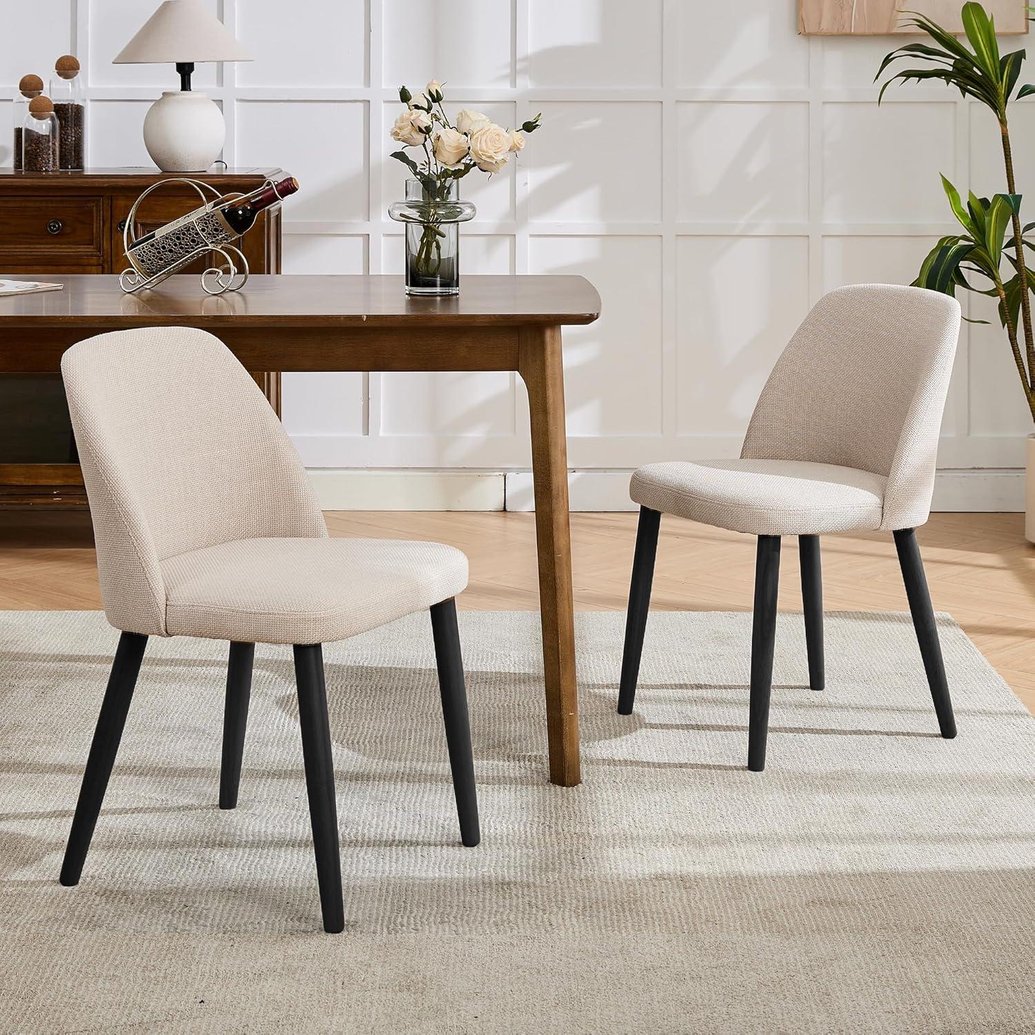 Dining Chairs Set of 2,Fabric Upholstered and Solid Wood Legs,Modern Room Dining Chairs,Thick Cushions Seat,Easy Assembly for Dining Room Living Room Bedroom Kitchen(Green)