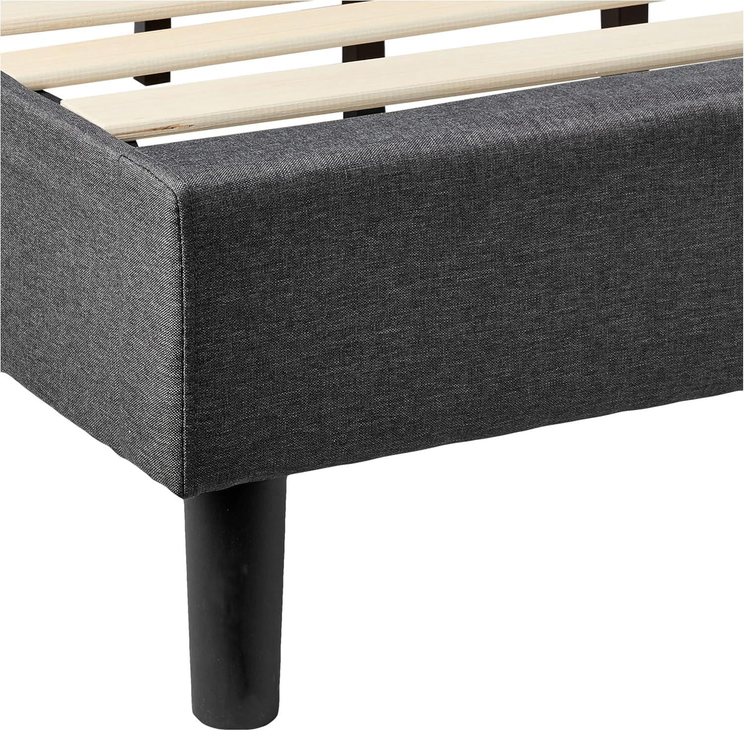 Full Dark Gray Upholstered Platform Bed with Tufted Headboard