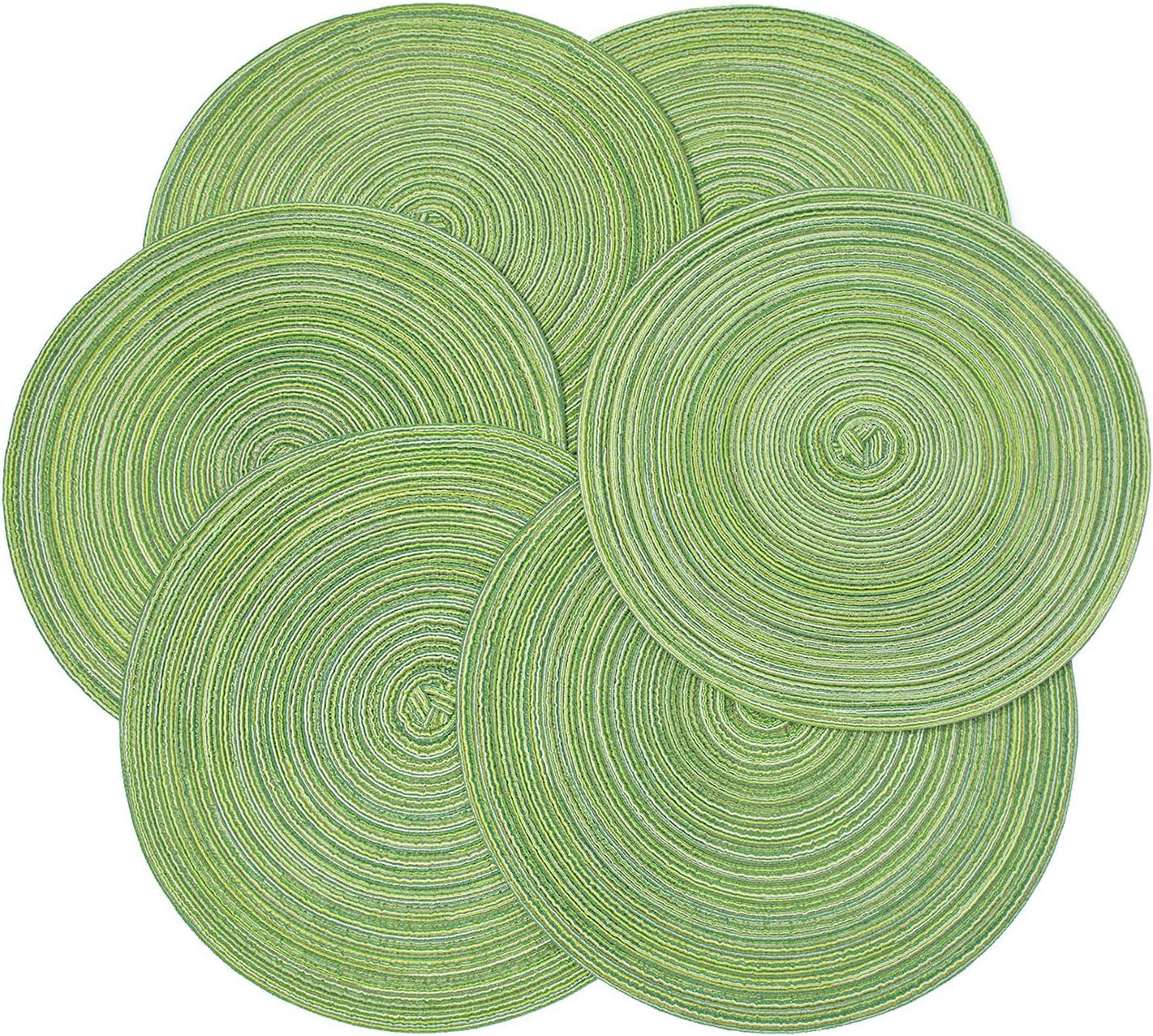 Green Placemats Set of 6 Table Mats for Dining Tables Woven Washable Non-Slip Round Braided Place Mats for Party Holliday