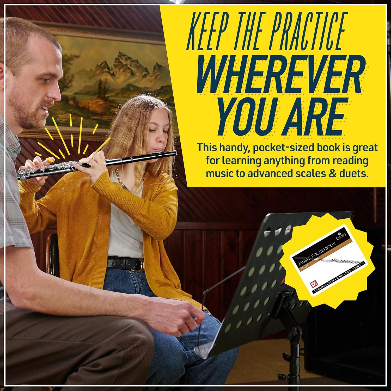 Mendini By Cecilio Flute, 16 Keys C Flute Instrument Closed Hole For Beginners with Carrying Case, Cork Grease, Stand, Lesson Book, Cleaning Kit, Gloves (Black)