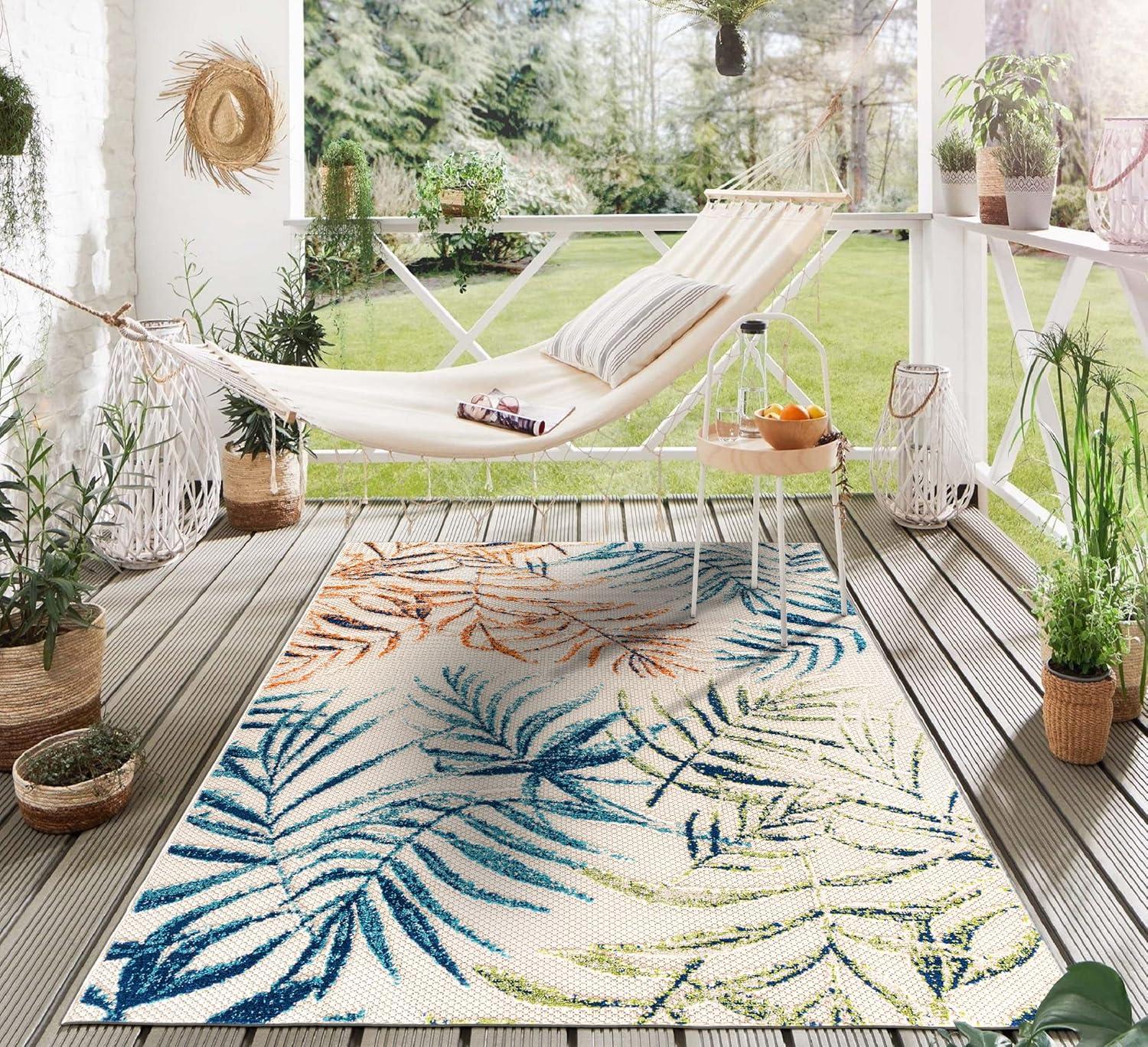 World Rug Gallery Bahama Palm Frond Floral Indoor/Outdoor Area Rug - Multi 5' x 7'