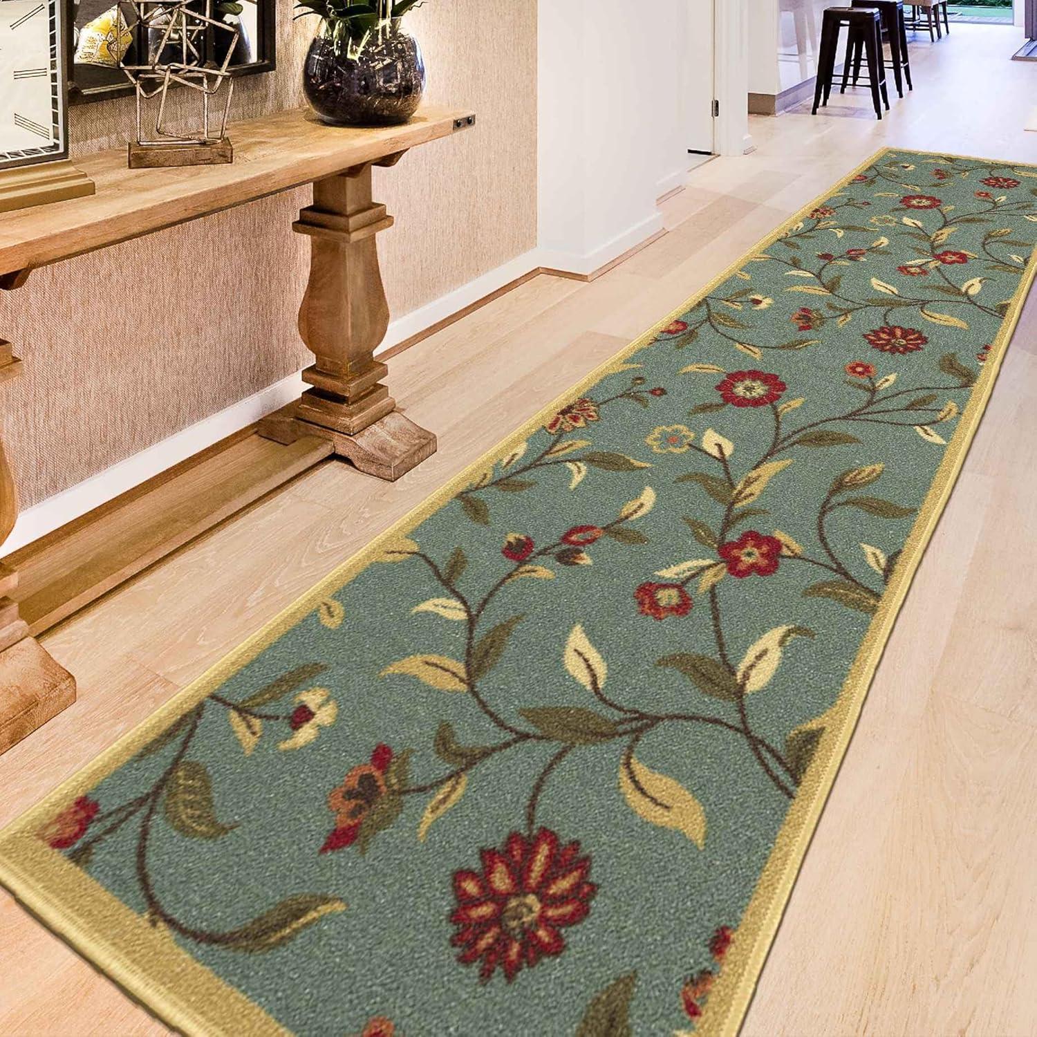 Machine Washable Non-Slip Floral Leaves Area Rug For Living Room, Hallway Runner, Entryway Rug