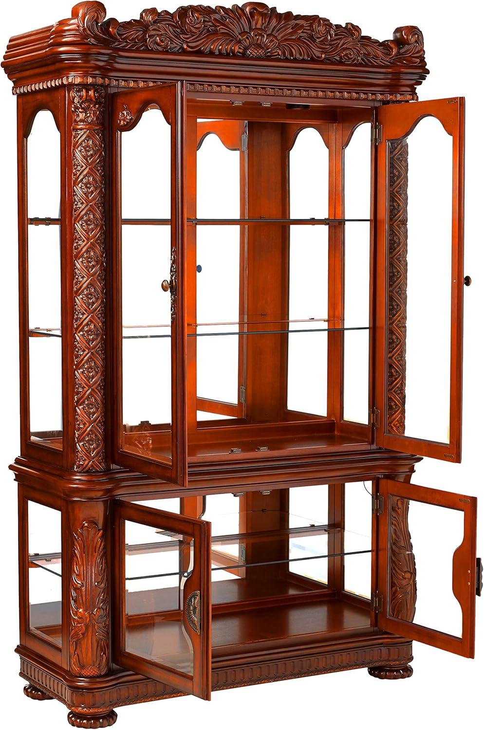 Vendome Cherry Lighted Curio Cabinet with Glass Shelves