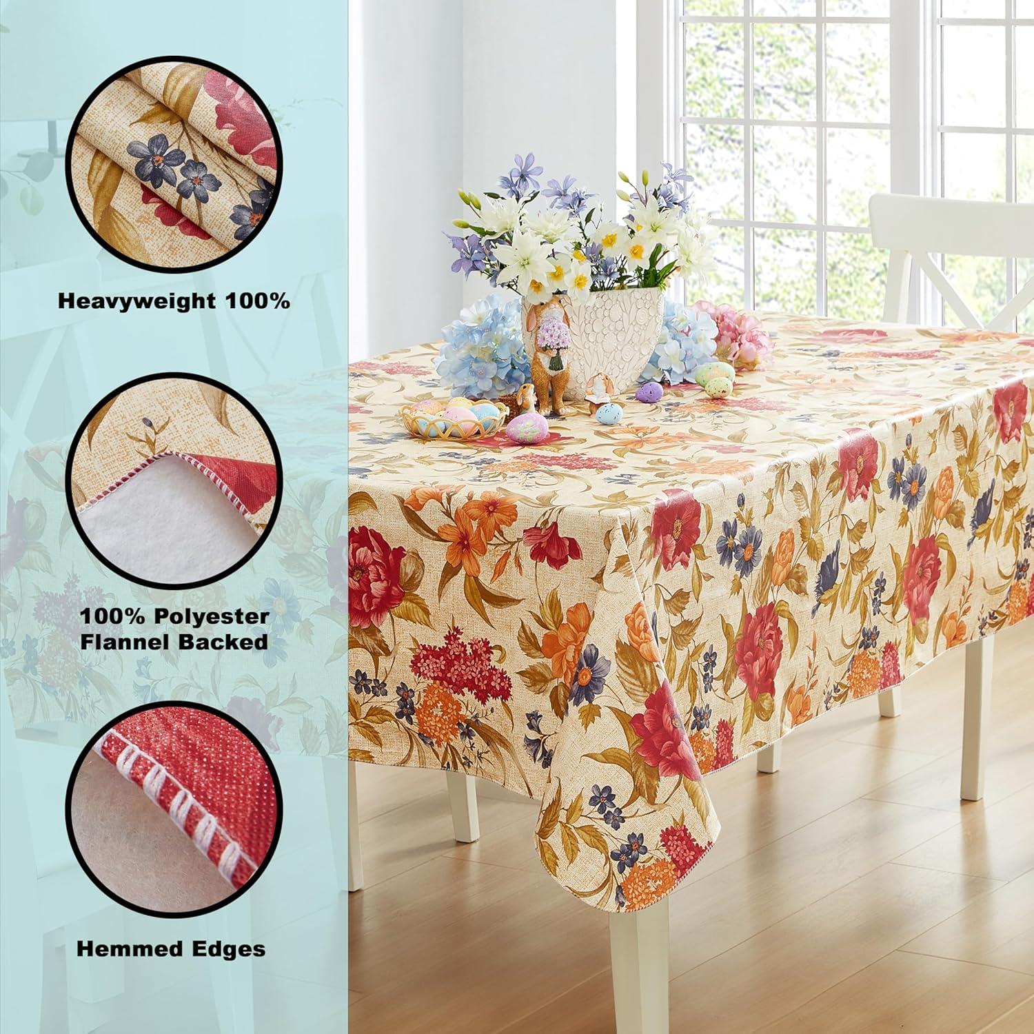 Newbridge Nicolette French Floral Garden 52 x 52 inch Square Flannel Backed Vinyl Tablecloth