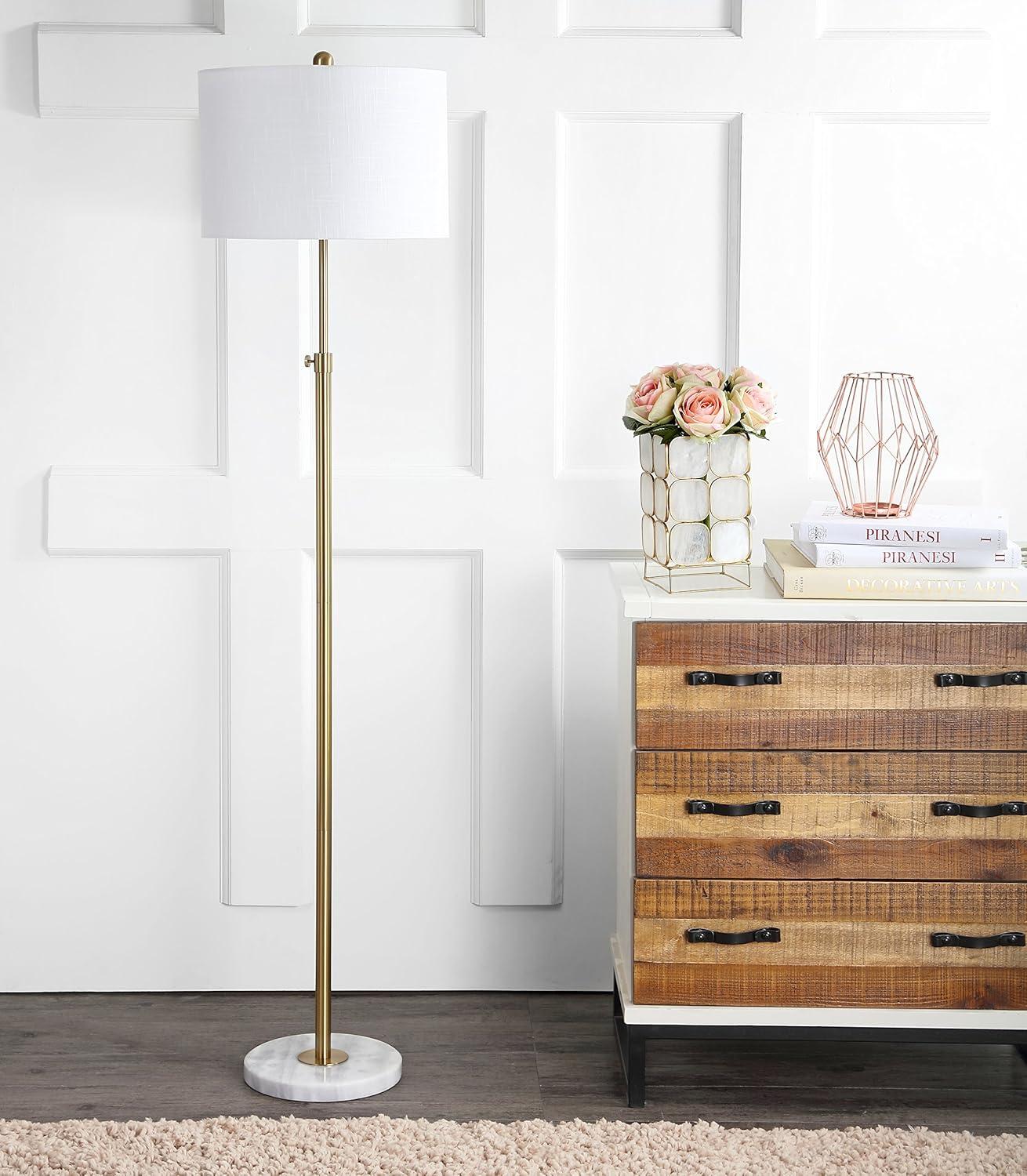 JONATHAN Y JYL3022A June 65" Adjustable Metal/Marble LED Floor Lamp, Modern, Contemporary, Elegant, Glam, Office, Living Room, Family Room, Dining Room, Bedroom, Hallway, Foyer, Brass