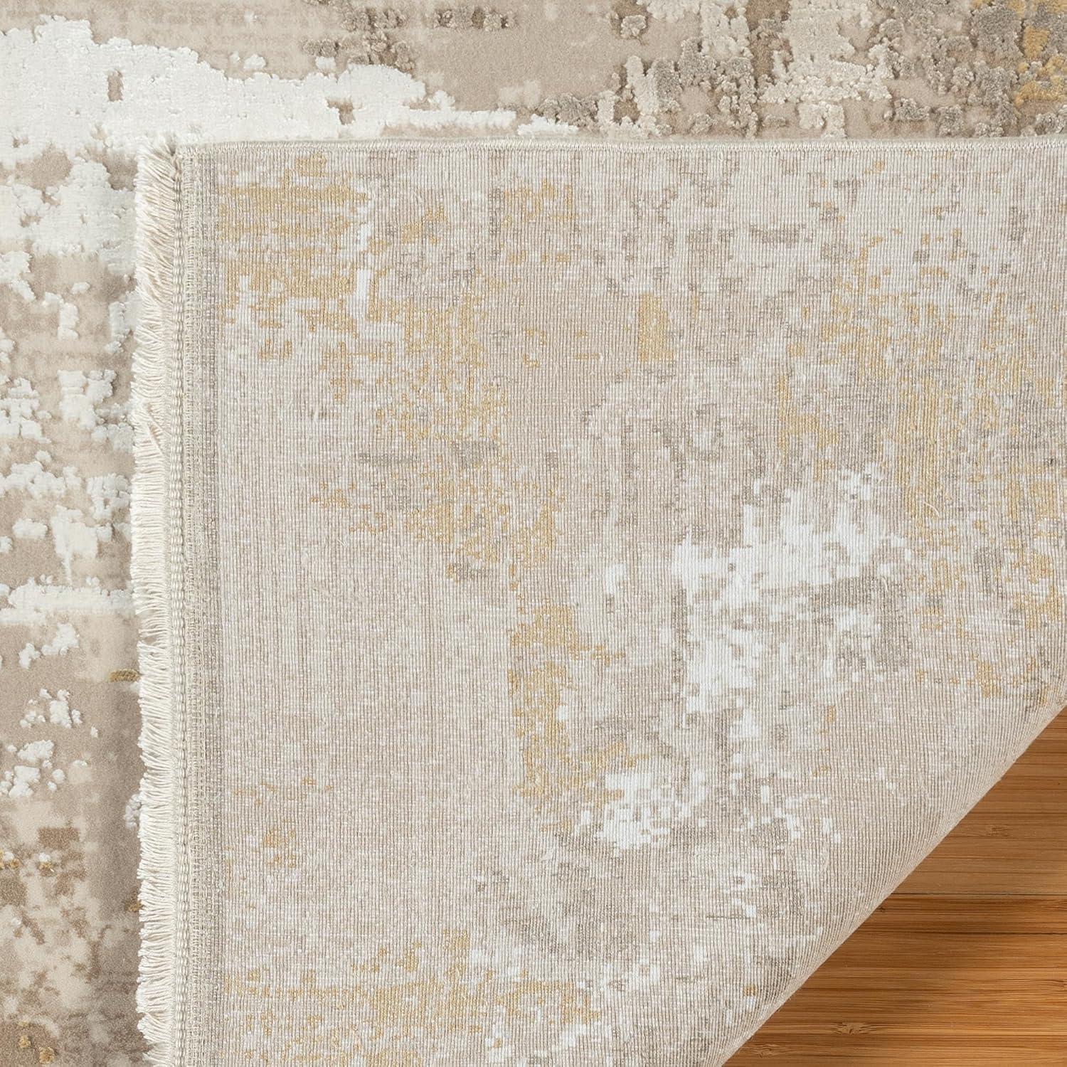 Gertmenian Florance Gela Modern Abstract Beige/Gold High-Low Viscose/Acrylic Area Rug