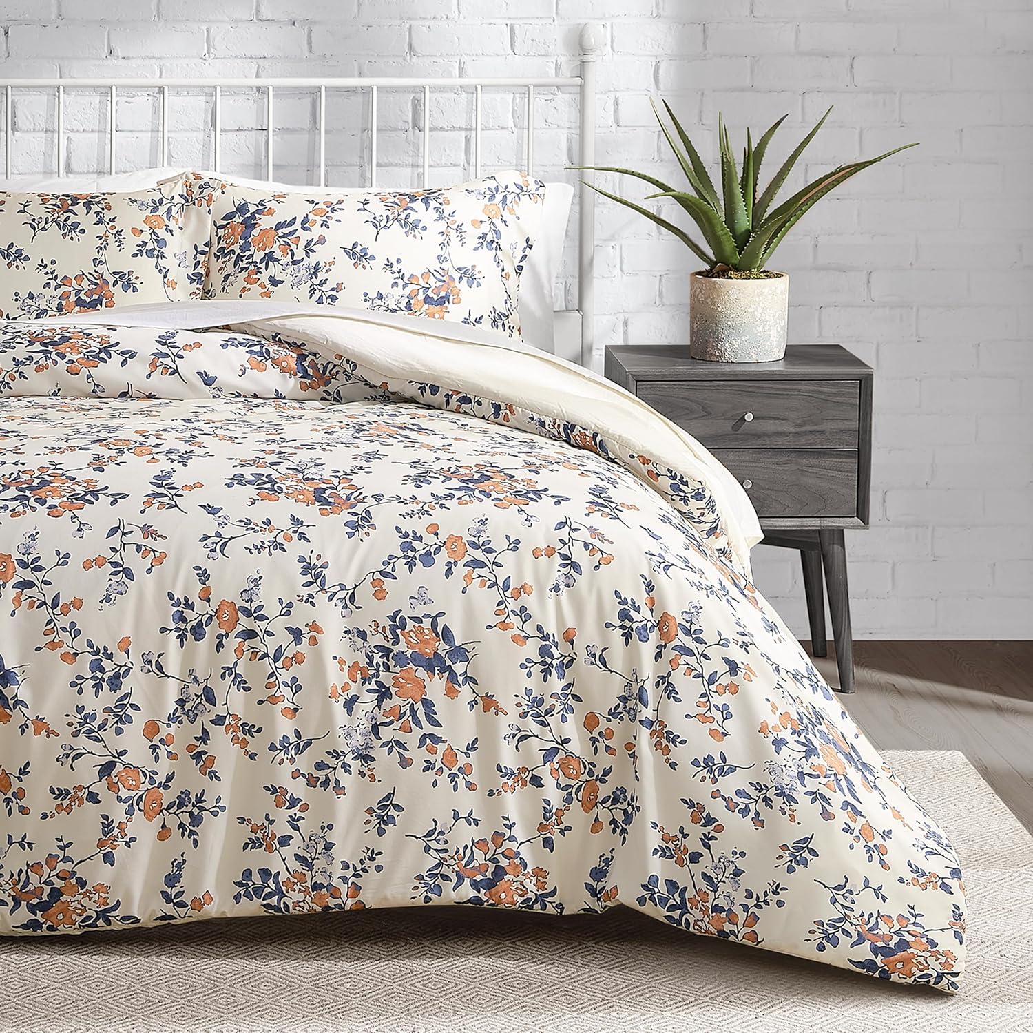 Twin Beige Floral Microfiber Reversible Comforter Set