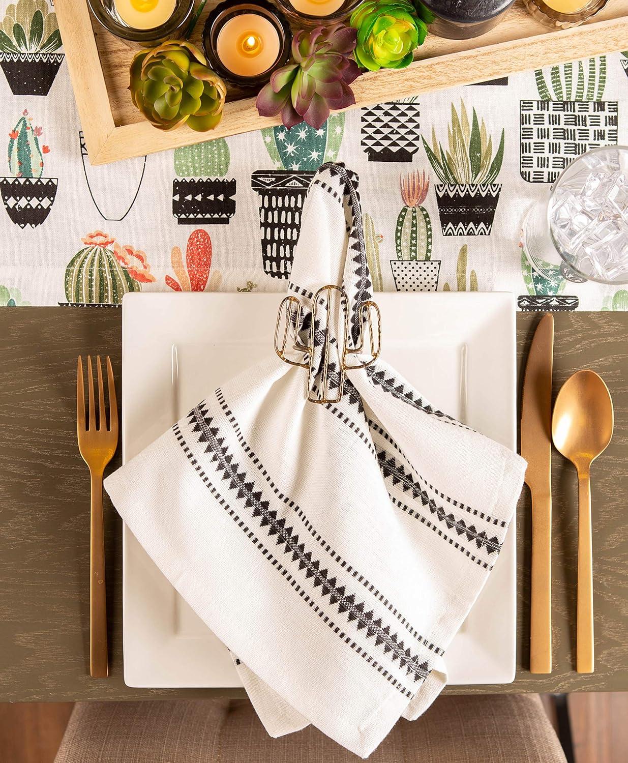 DII Zig Dobby Tabletop Collection, White Cotton Background with Embellished Stripe, Napkin Set, Black, 6 Count