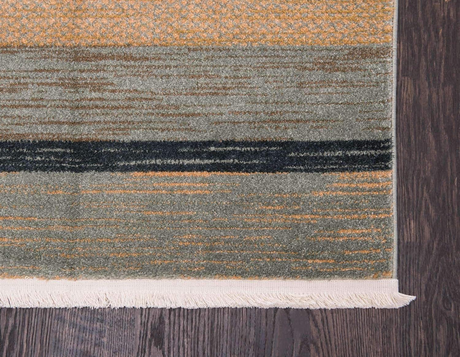 Blue and Beige Striped Synthetic 5' x 8' Area Rug