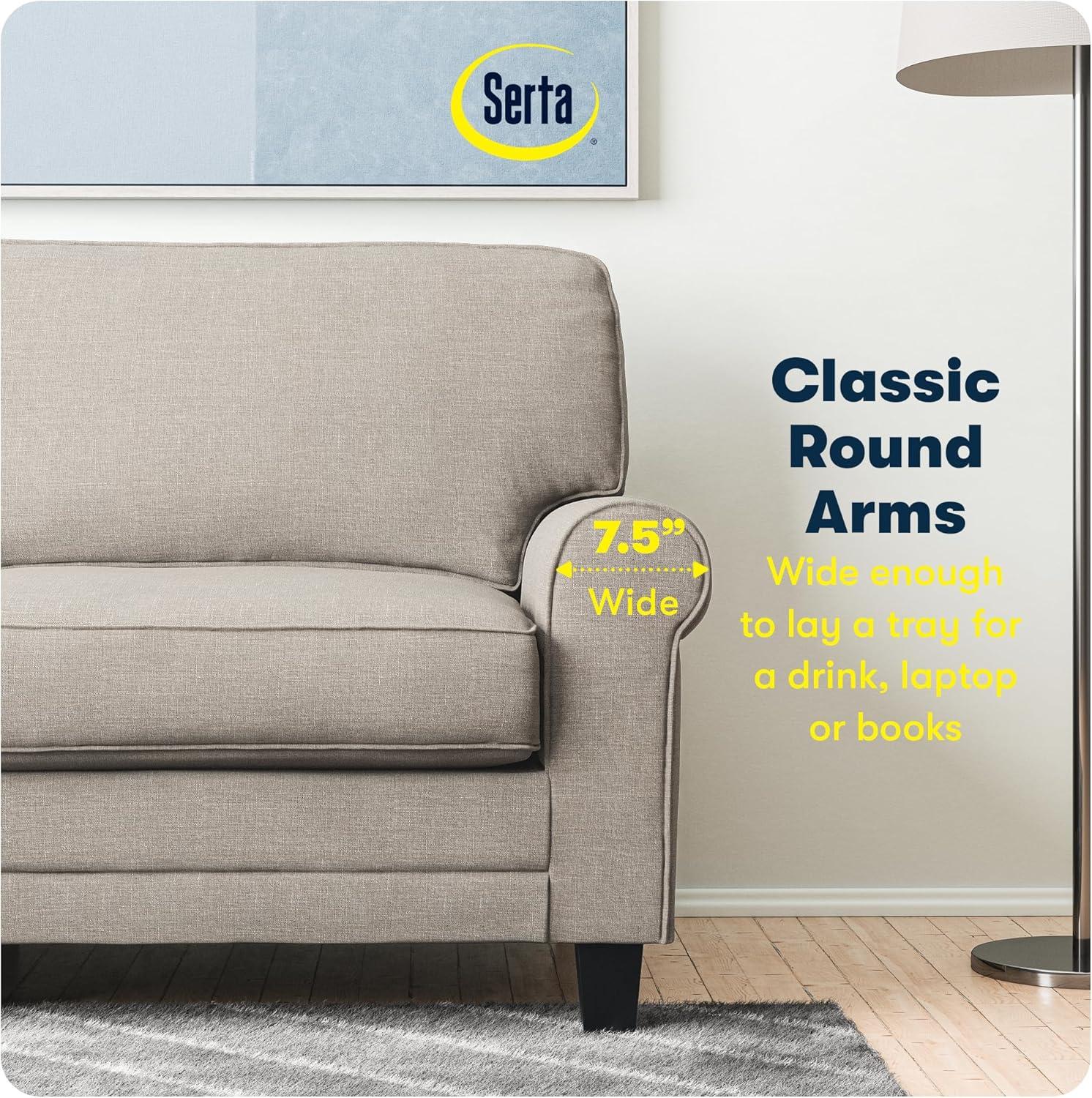 Serta Copenhagen 73" Rolled Arm Sofa, Easy Care Fabric, Soft Pillow Back, Pocket Coil Seat Cushions