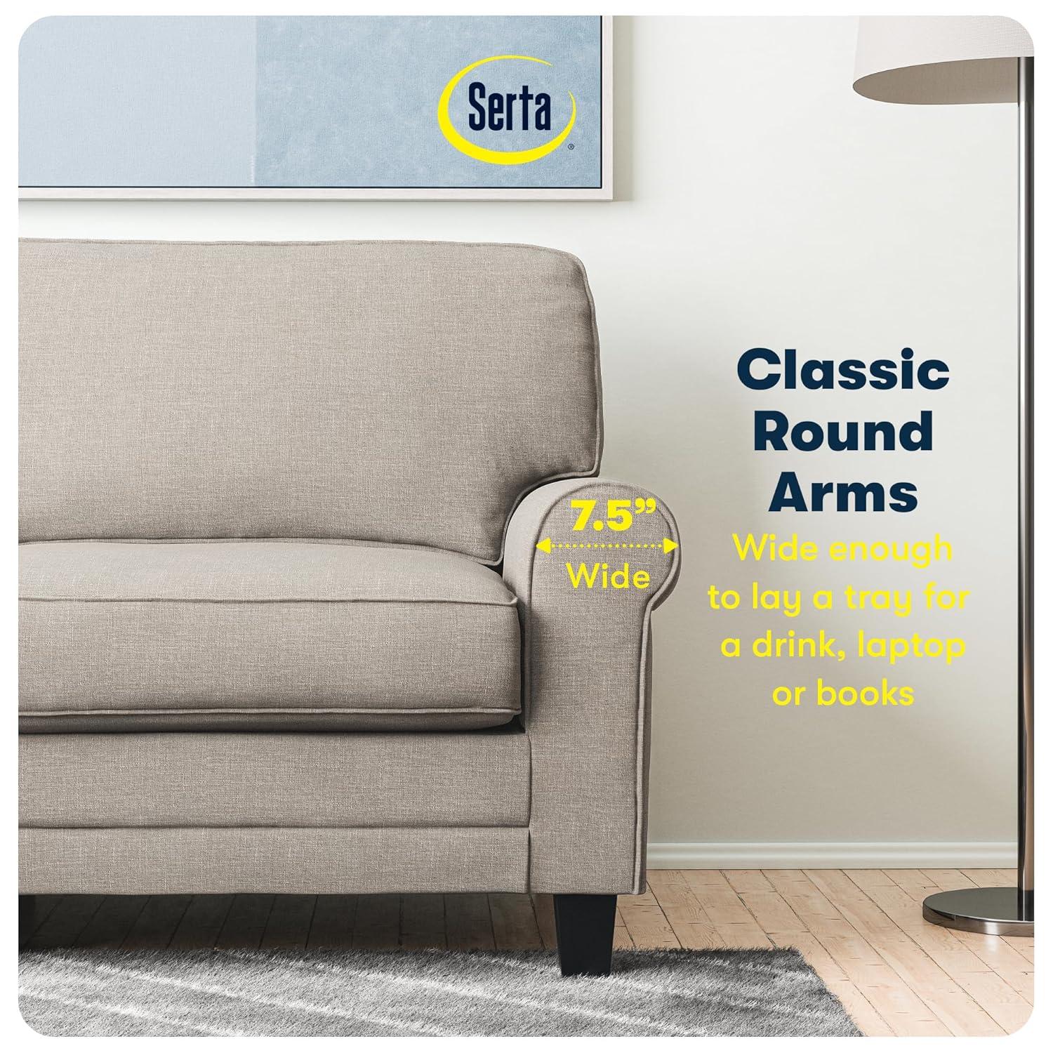 Serta Copenhagen 73" Rolled Arm Sofa, Easy Care Fabric, Soft Pillow Back, Pocket Coil Seat Cushions