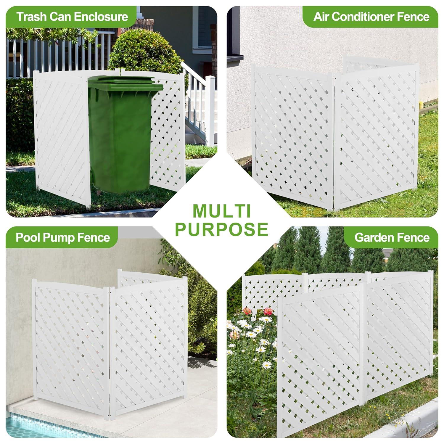3-Panel Outdoor Air Conditioner Fence Screen, Outside Wood Privacy Fence, 32" W x 38" H