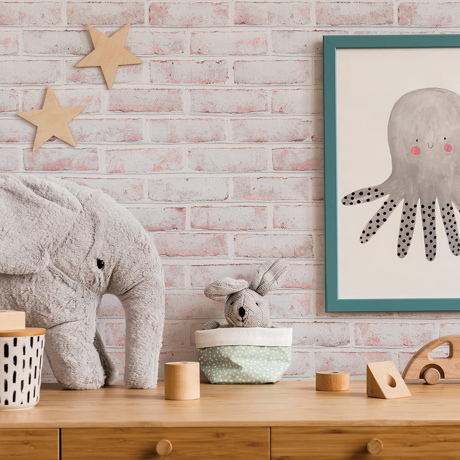 Tempaper Textured Faux Brick White Peel and Stick Wallpaper, 20.5" x 16.5'