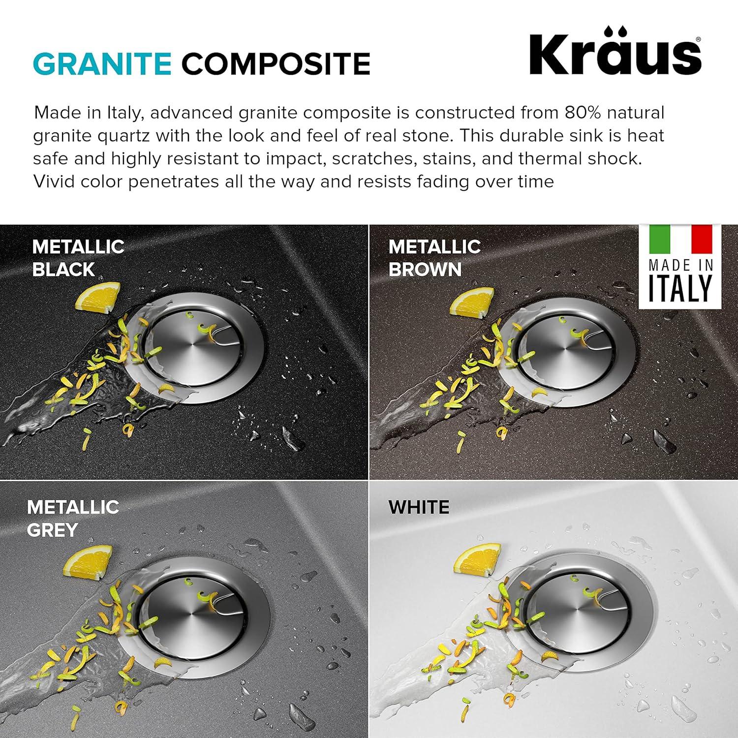 KRAUS Bellucci 28” Granite Workstation Drop In Top Mount Single Bowl Kitchen Sink with Accessories