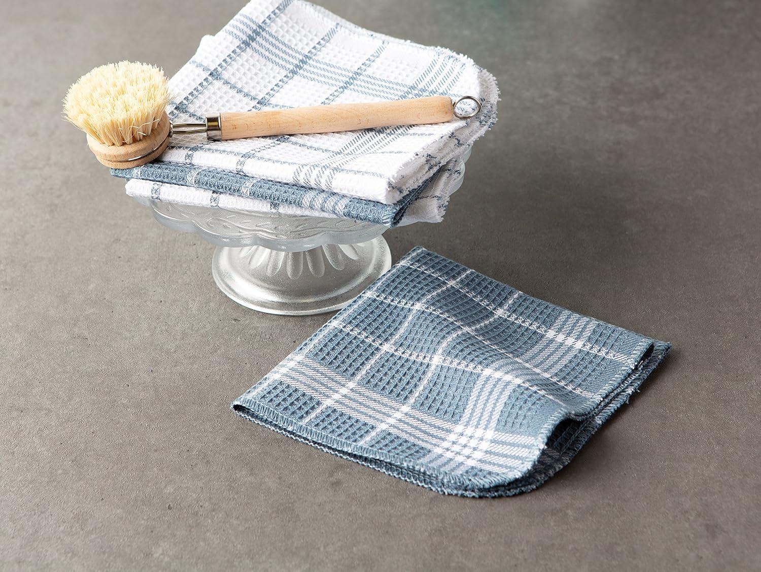 Design Imports Waffle Weave Cotton Plaid Waffle Dish Cloth Kitchen Towel (Set of 12)