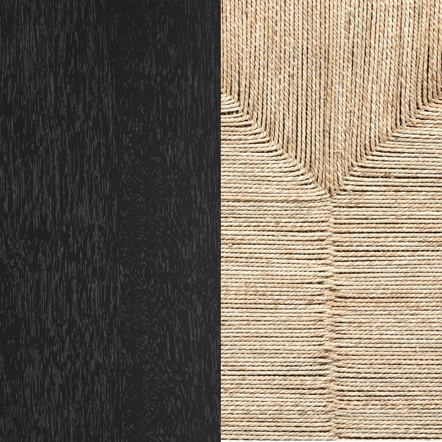 Nathan James Rustic Wood TV Stand Cabinet With Seagrass Door Panels