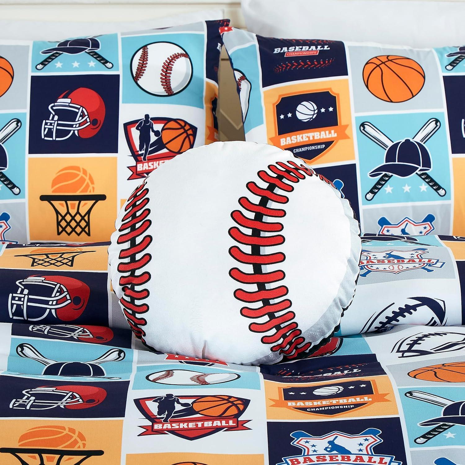 Chezmoi Collection 3-Piece Kids Multi-Color My Sports Basketball Baseball Football Soccer Microfiber Comforter Set, Twin