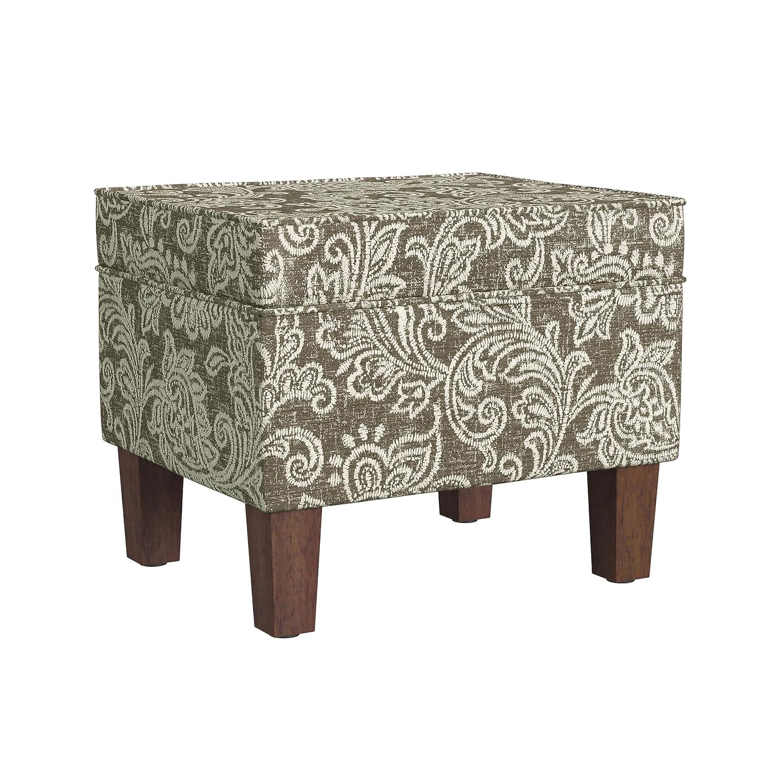 HomePop Medium Storage Ottoman Brown : Upholstered Footstool, Floral Pattern, Hardwood Frame
