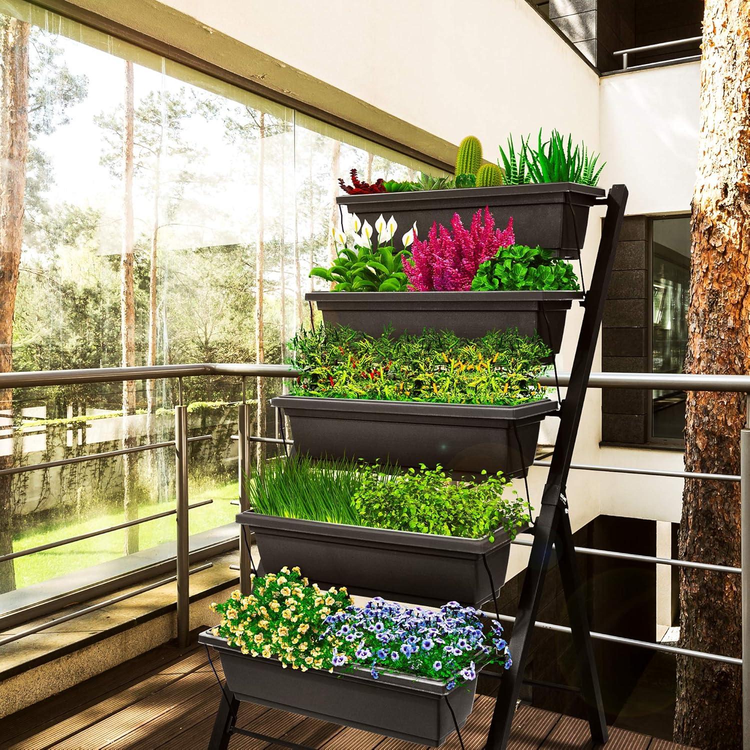 Outland Living 4Ft Vertical Raised Garden Bed - 5 Tier Food Safe Planter Box for Outdoor and Indoor Gardening Perfect to Grow Your Herb Vegetables Flowers on Your Patio Balcony Greenhouse Garden