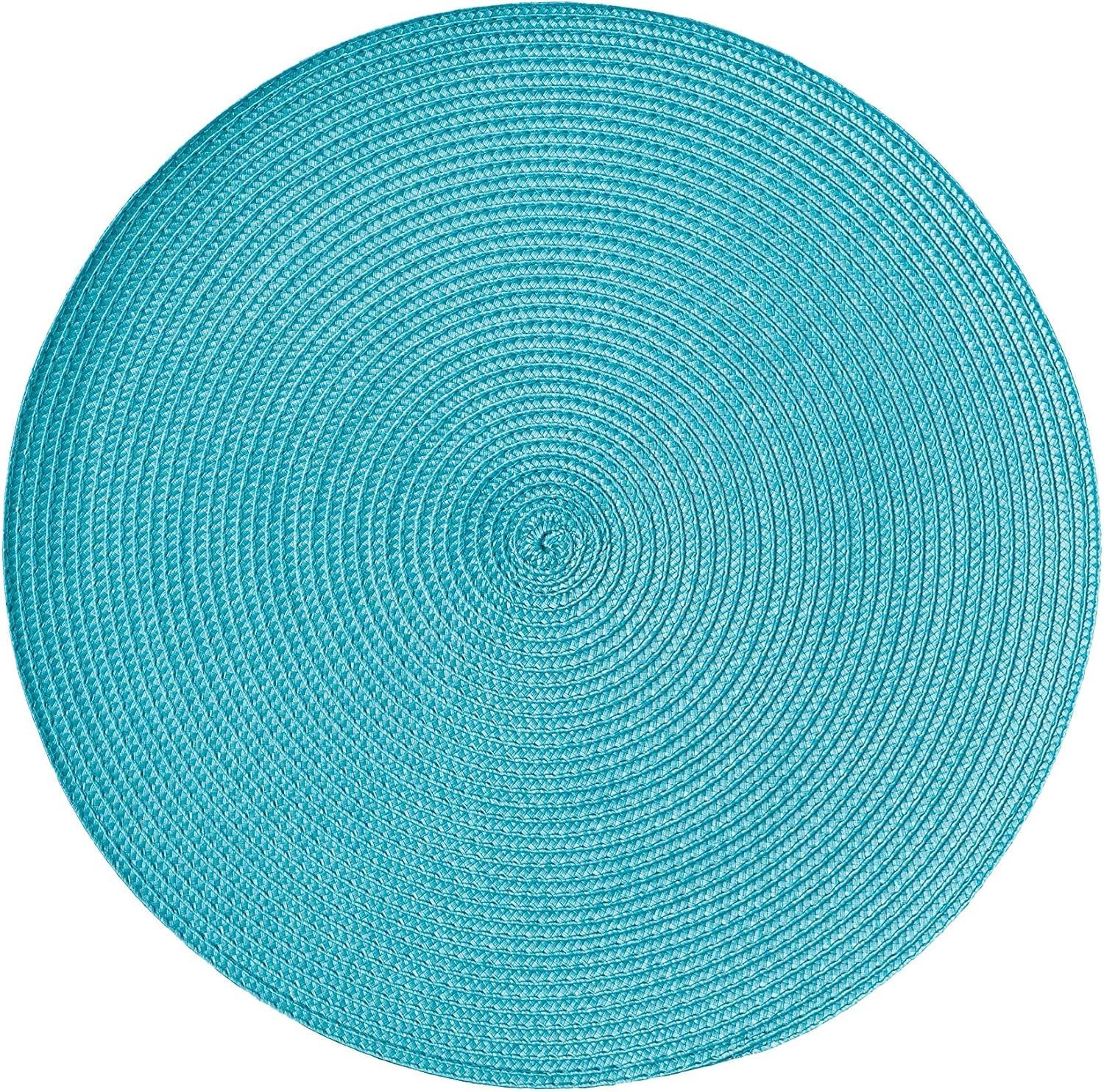 Aqua Woven Round Placemats Set of 6, 14.75"