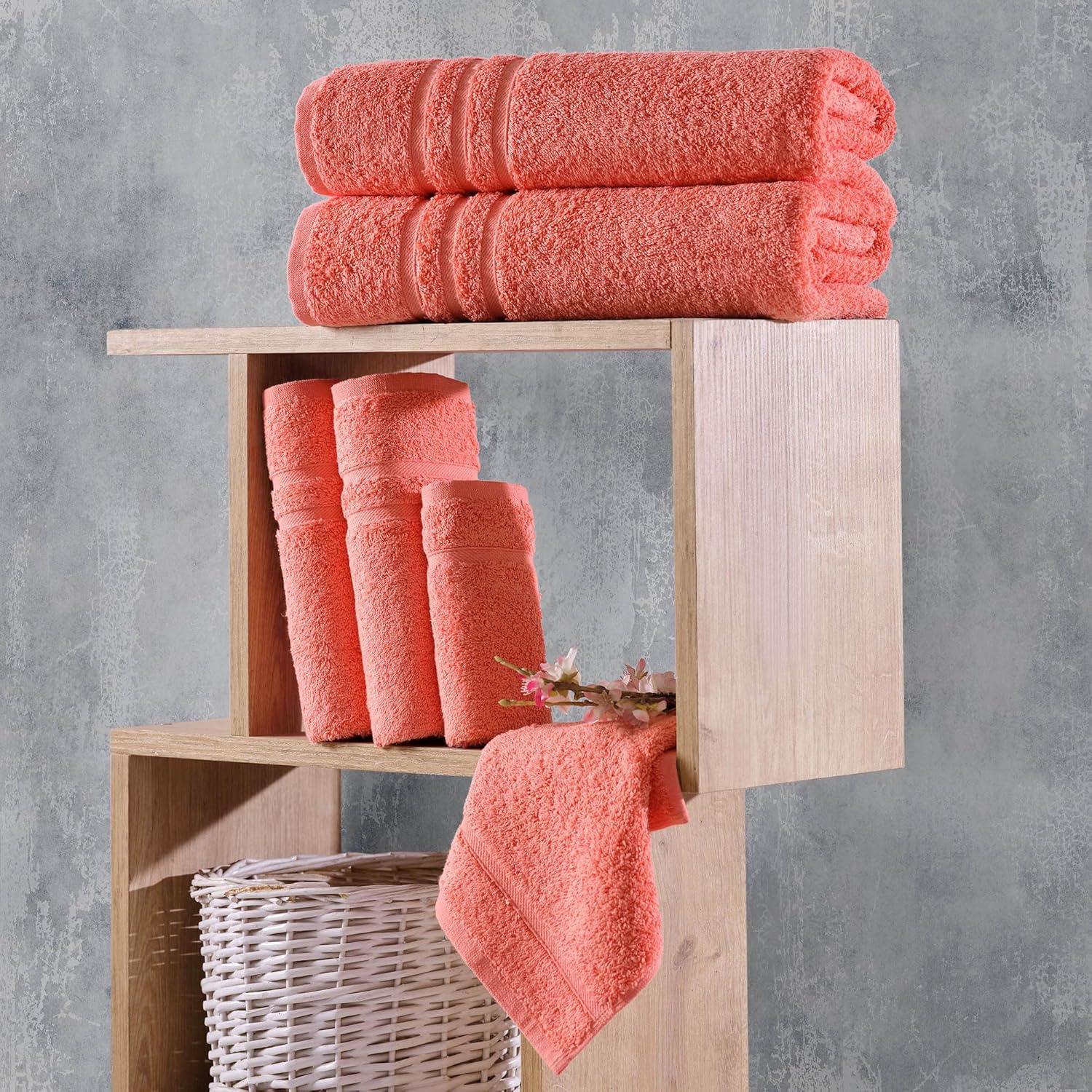 Hawmam Linen Coral 6 Piece Bath Towels Set for Bathroom Original Turkish Cotton Soft, Absorbent 2 Bath Towels, 2 Hand Towels, 2 Washcloths