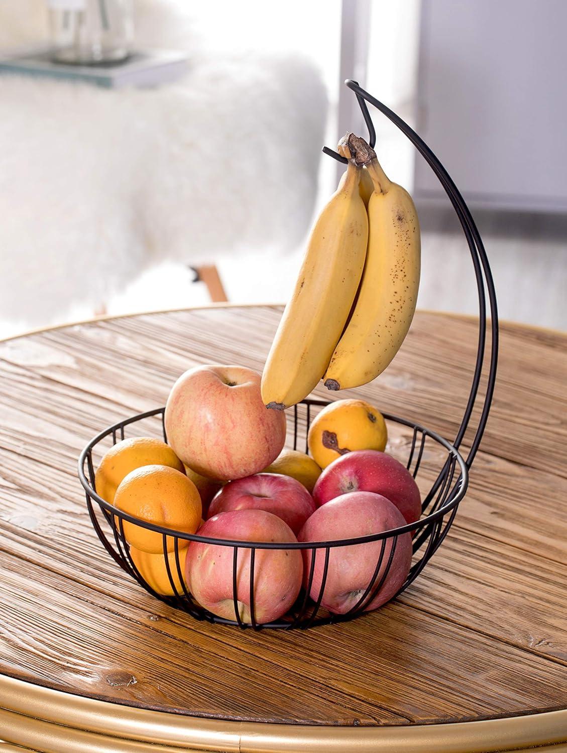 Round Black Metal Fruit Basket with Banana Hanger