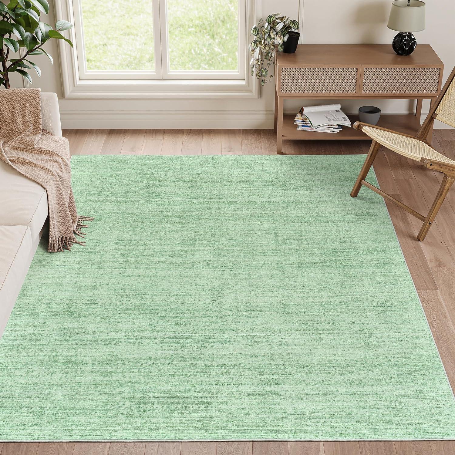 Sage Green Abstract Flat Woven Washable Area Rug