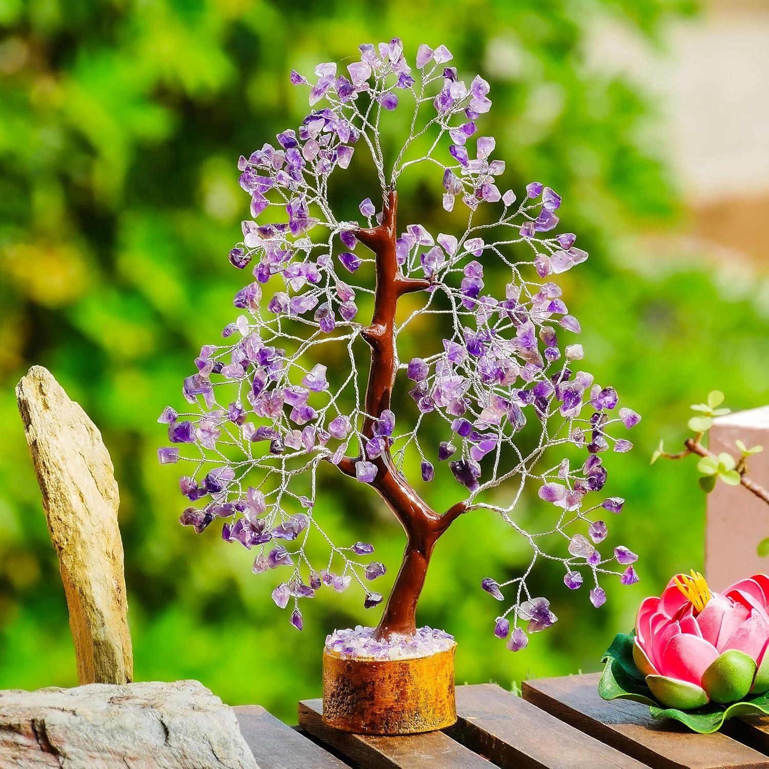 Amethyst Chakra Tree of Life - Crystal Tree for Positive Energy, Feng Shui Decor - Handmade Gemstone Tree, Good Luck Money Bonsai, Purple Healing Crystals, Meditation Stone, Spiritual Mystical Gift