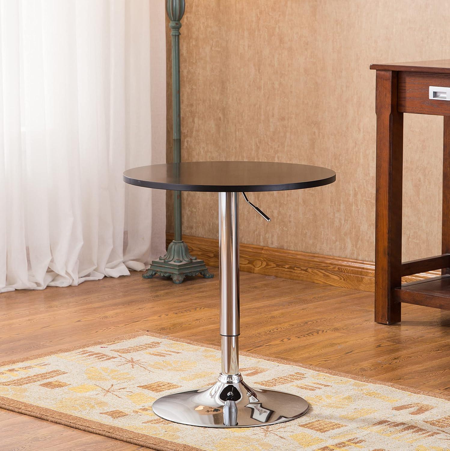 Sleek Contemporary Adjustable Round Wood & Metal Bar Table