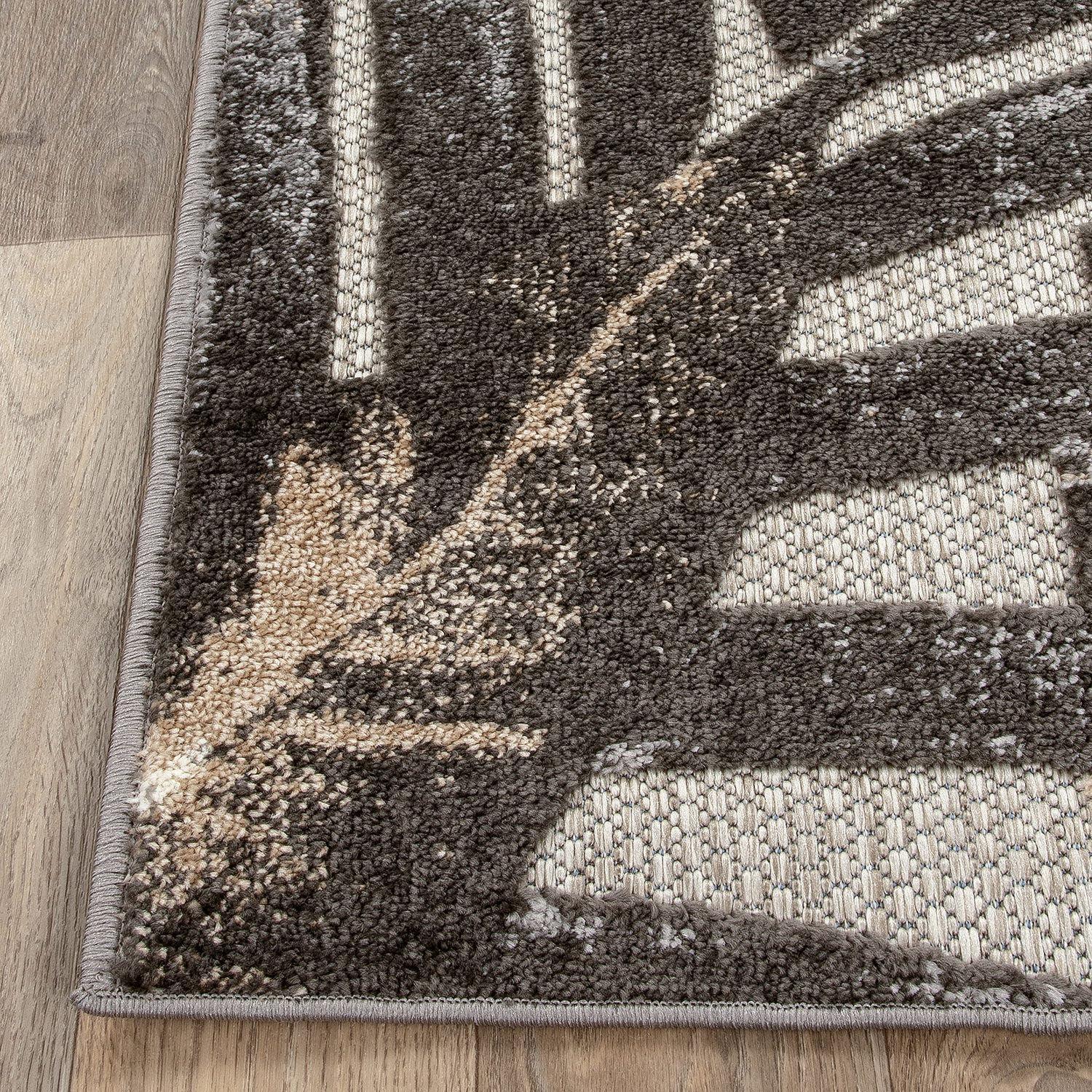 World Rug Gallery Floral Leaves Indoor/Outdoor Area Rug - Gray 7'10" x 10':  Weather-Resistant,  Low Pile,  Patio Rug